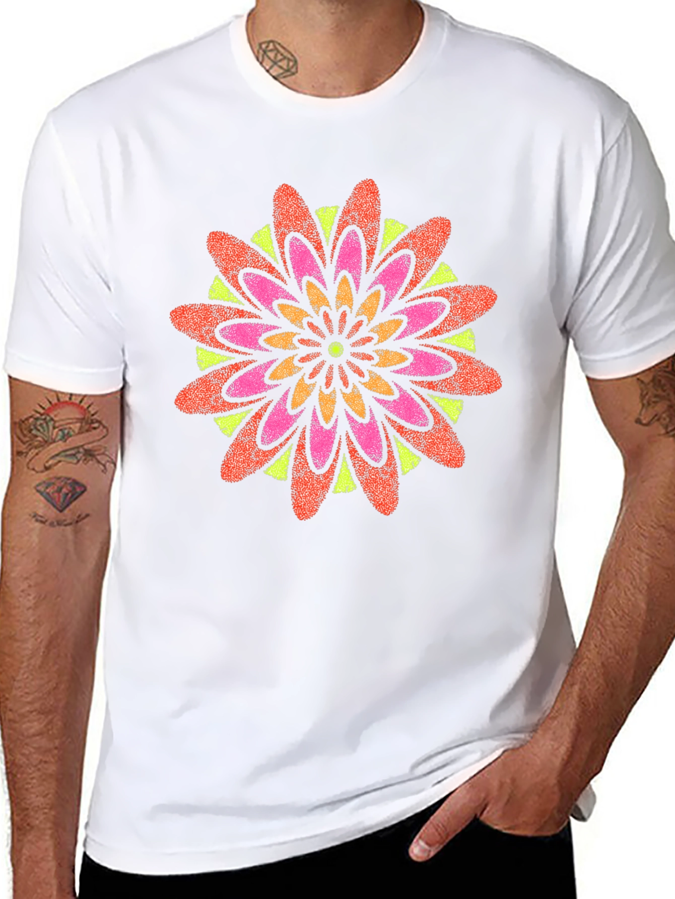 Vibrant Floral Mandala Black T-Shirt