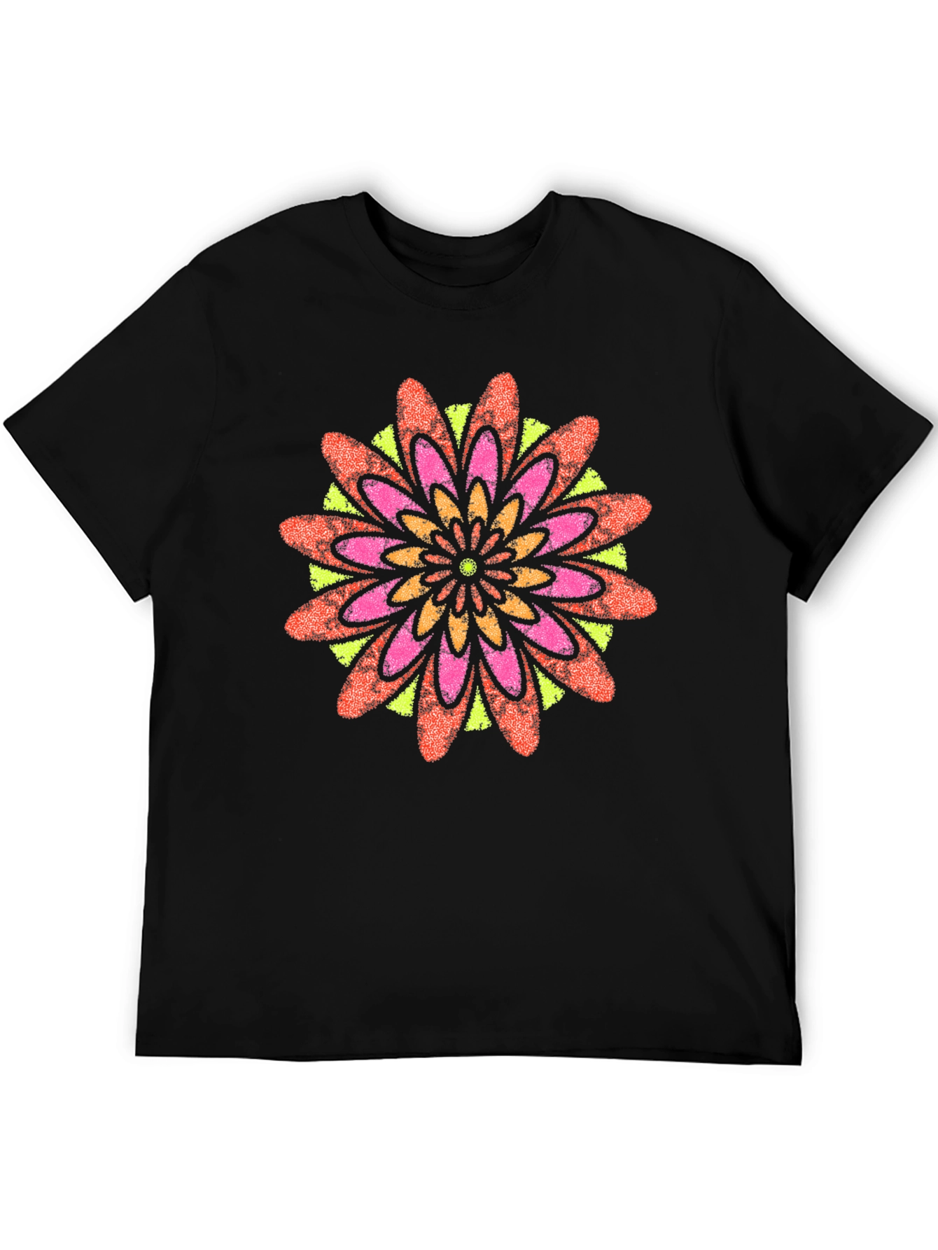 Vibrant Floral Mandala Black T-Shirt