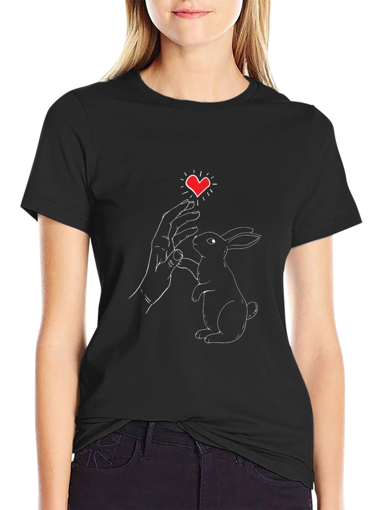 Rabbit & Heart Graphic Tee - Black Cotton Blend