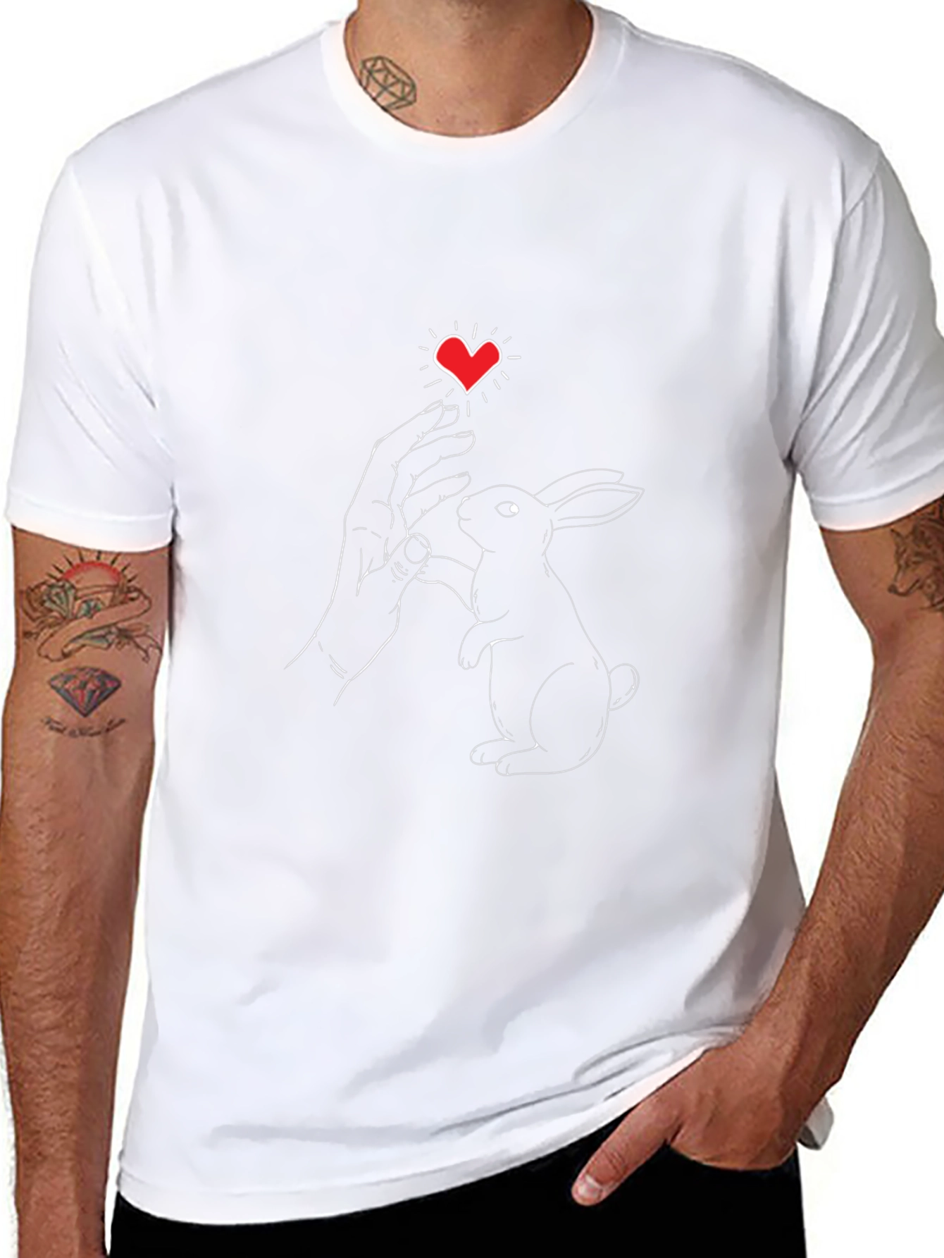 Rabbit & Heart Graphic Tee - Black Cotton Blend