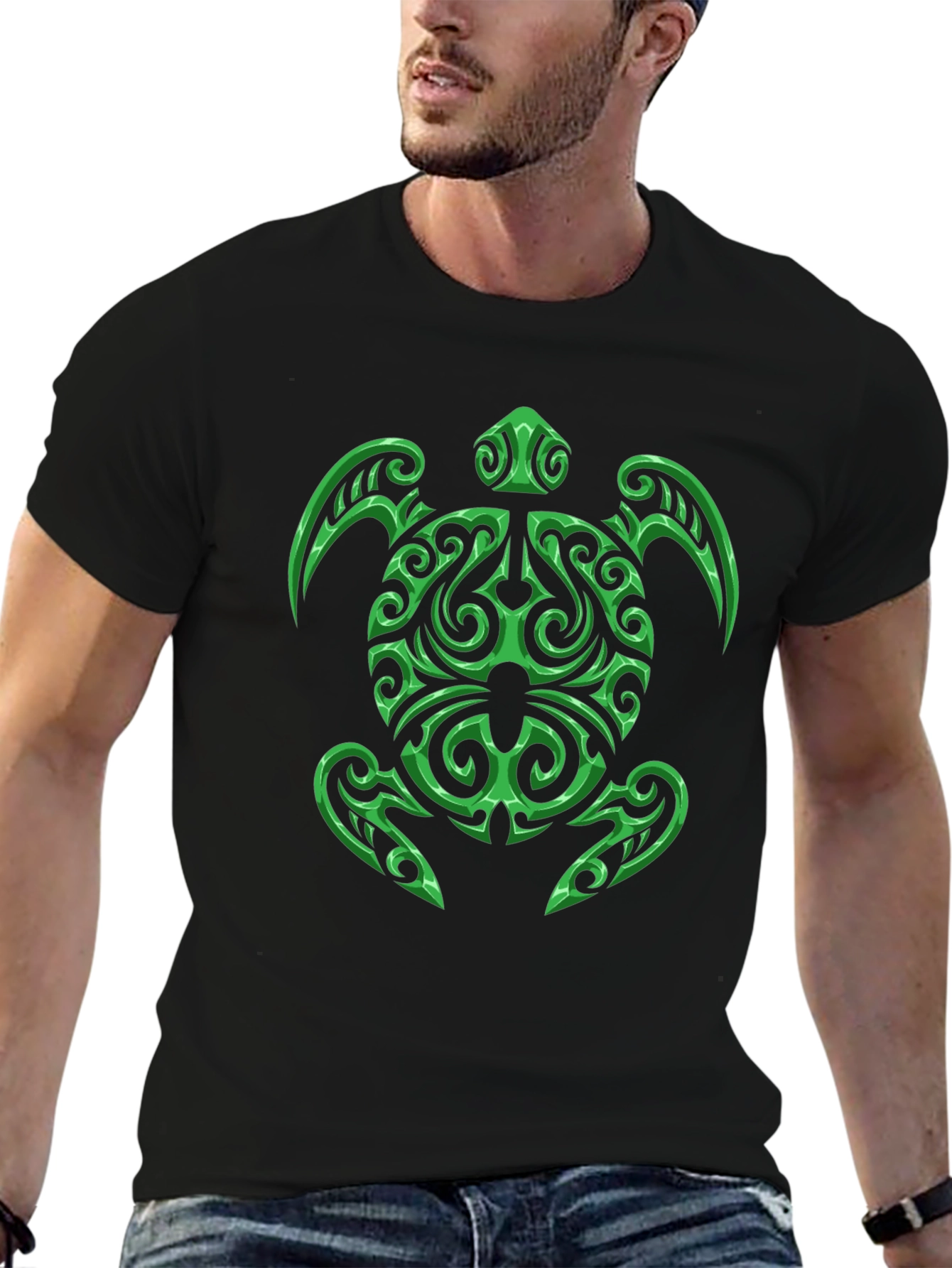 Tribal Turtle Graphic Black T-Shirt