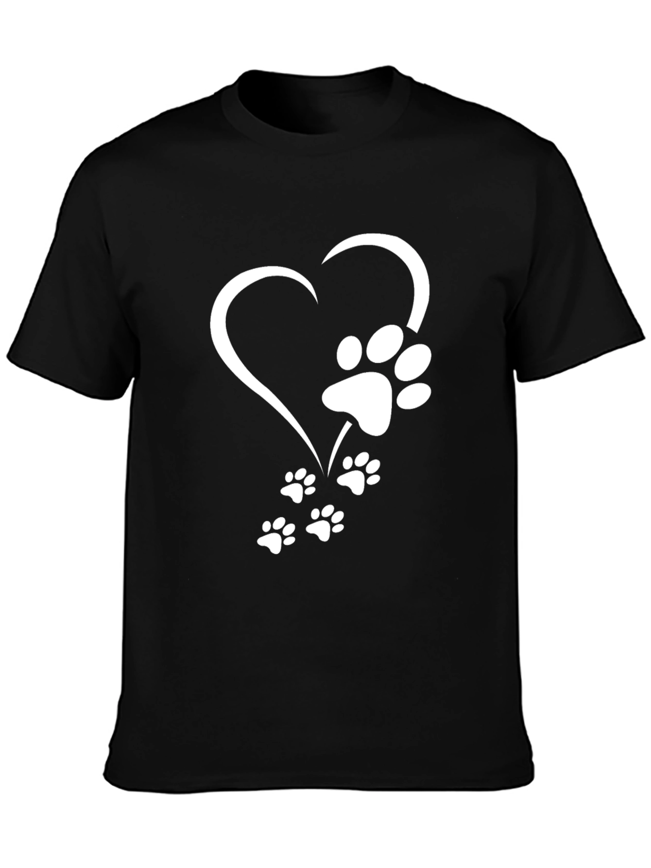 Heart Paw Print Graphic Tee - Black Casual T-Shirt