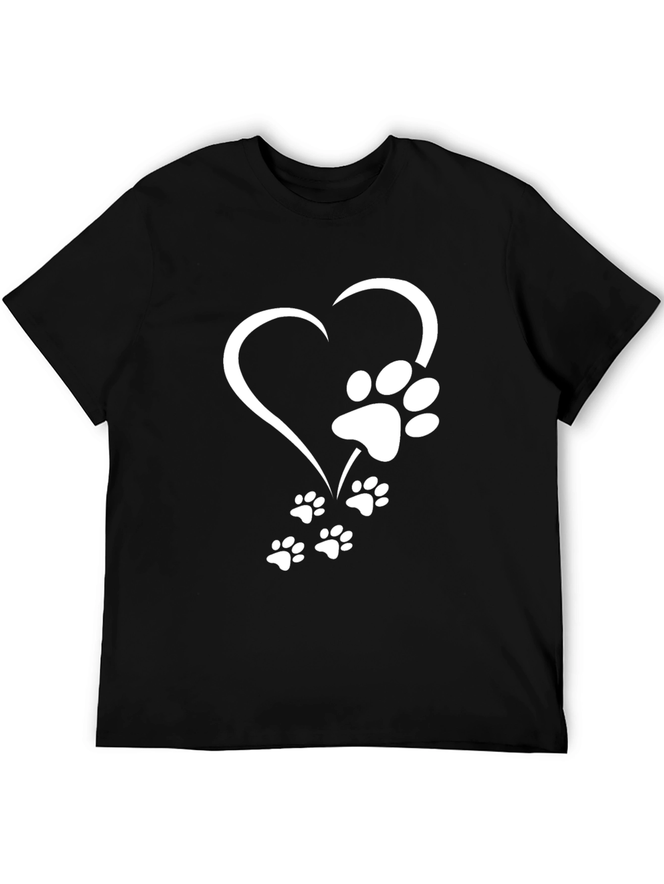 Heart Paw Print Graphic Tee - Black Casual T-Shirt