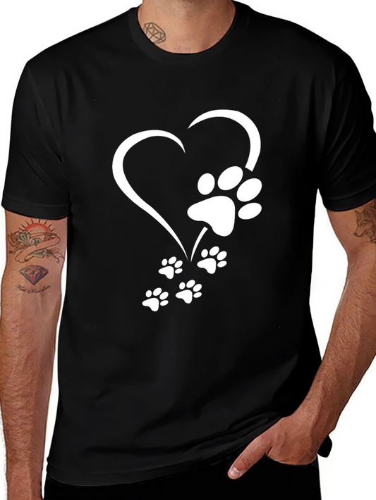Heart Paw Print Graphic Tee - Black Casual T-Shirt