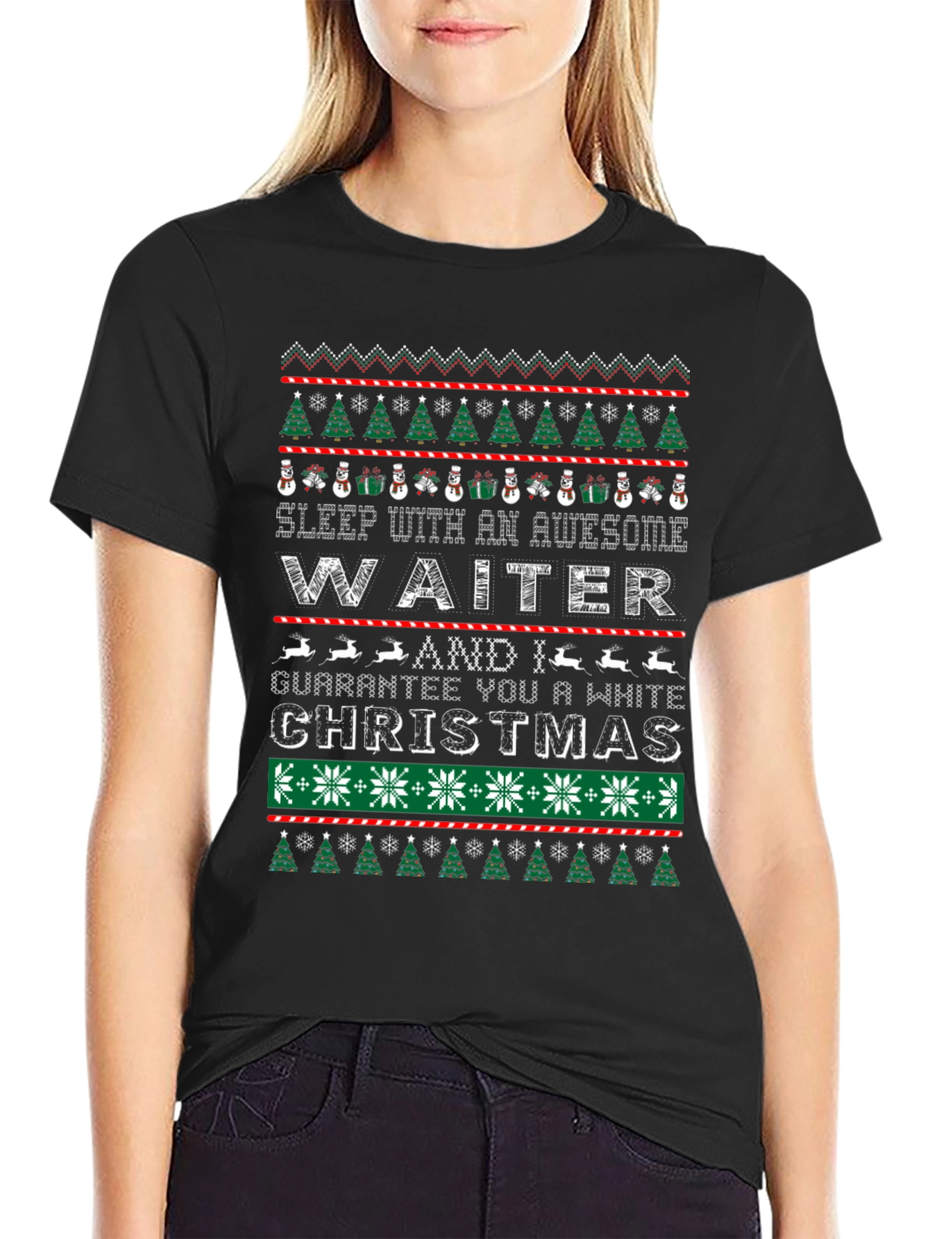 Awesome Waiter White Christmas Ugly T-Shirt