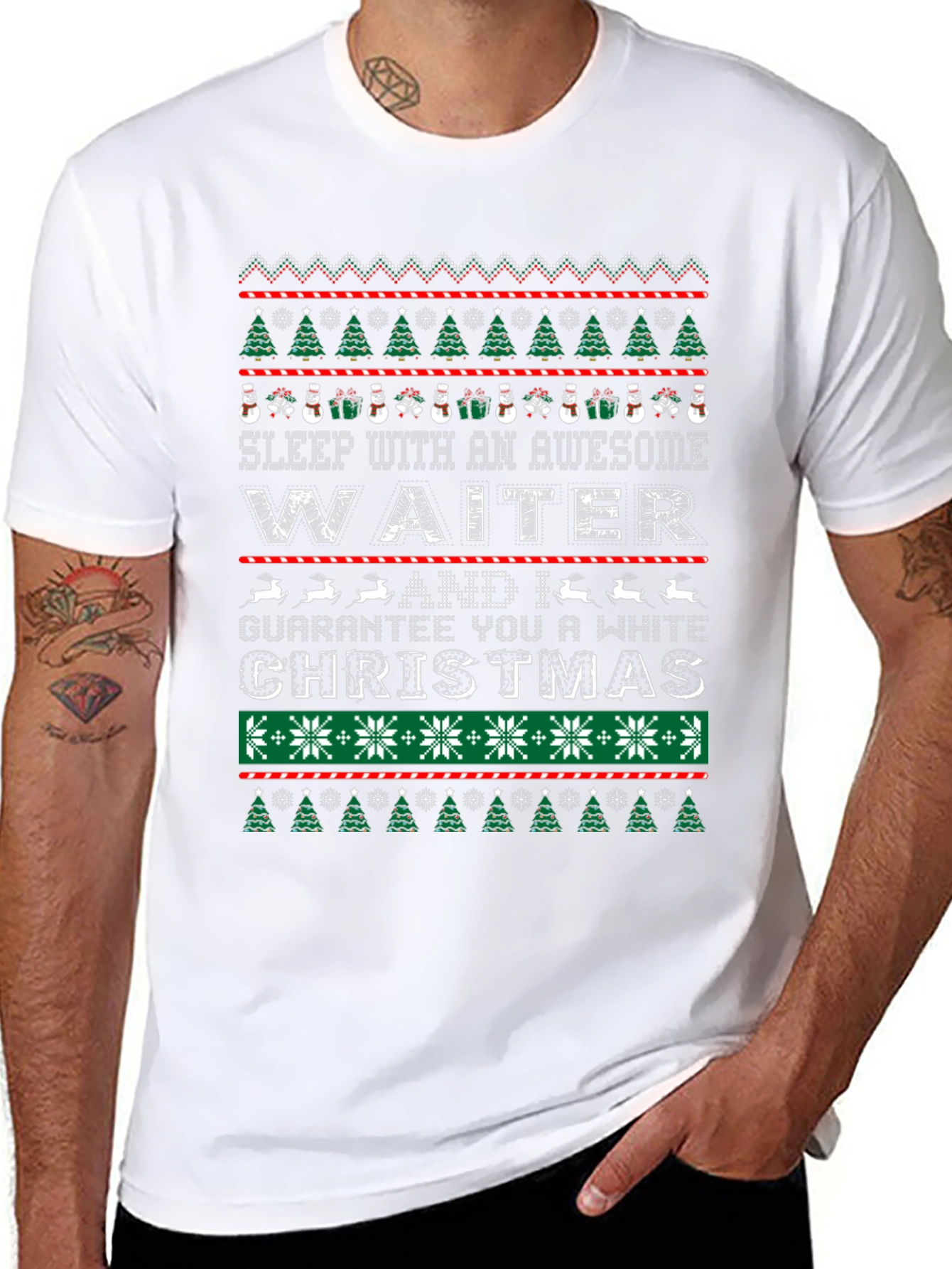 Awesome Waiter White Christmas Ugly T-Shirt