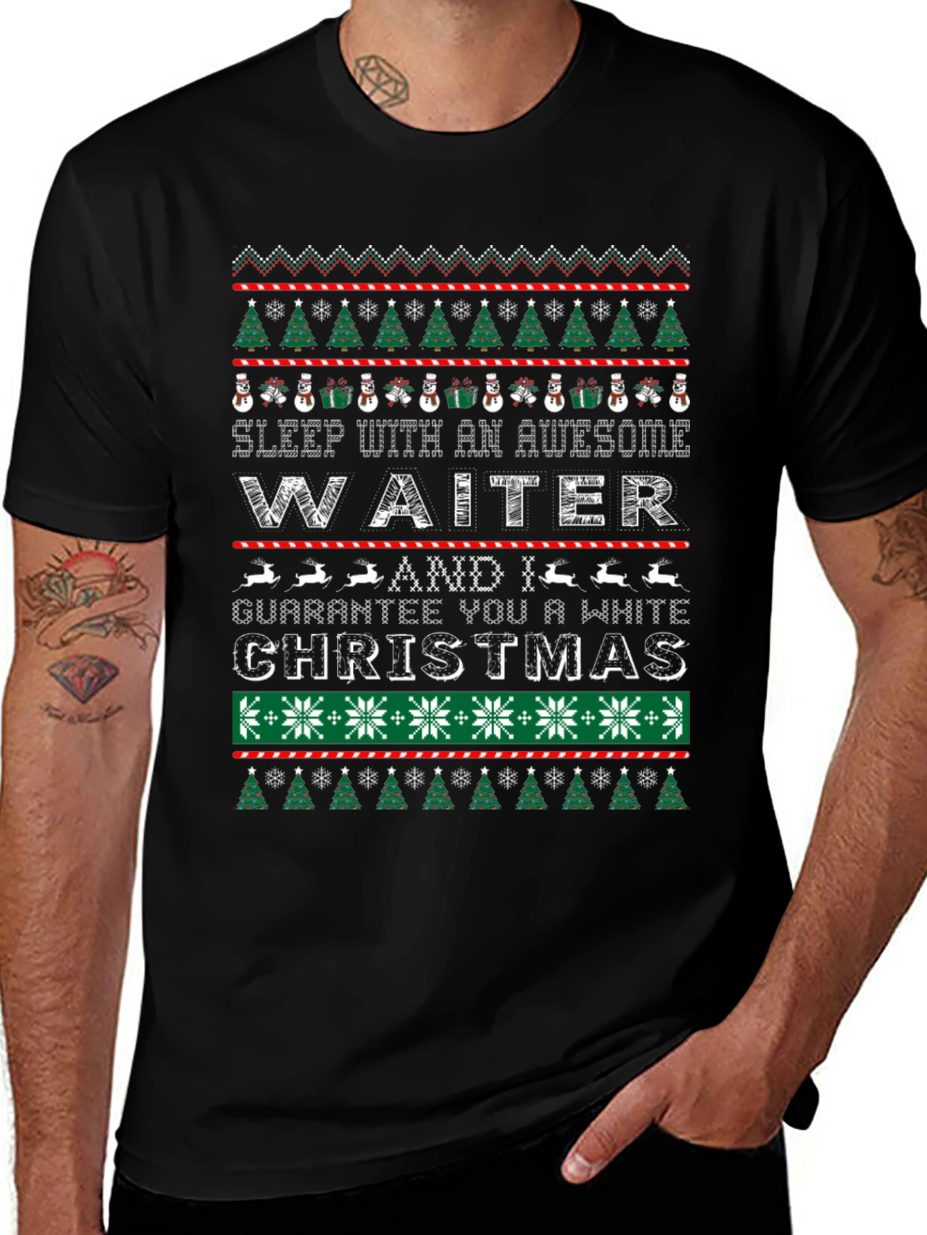 Awesome Waiter White Christmas Ugly T-Shirt