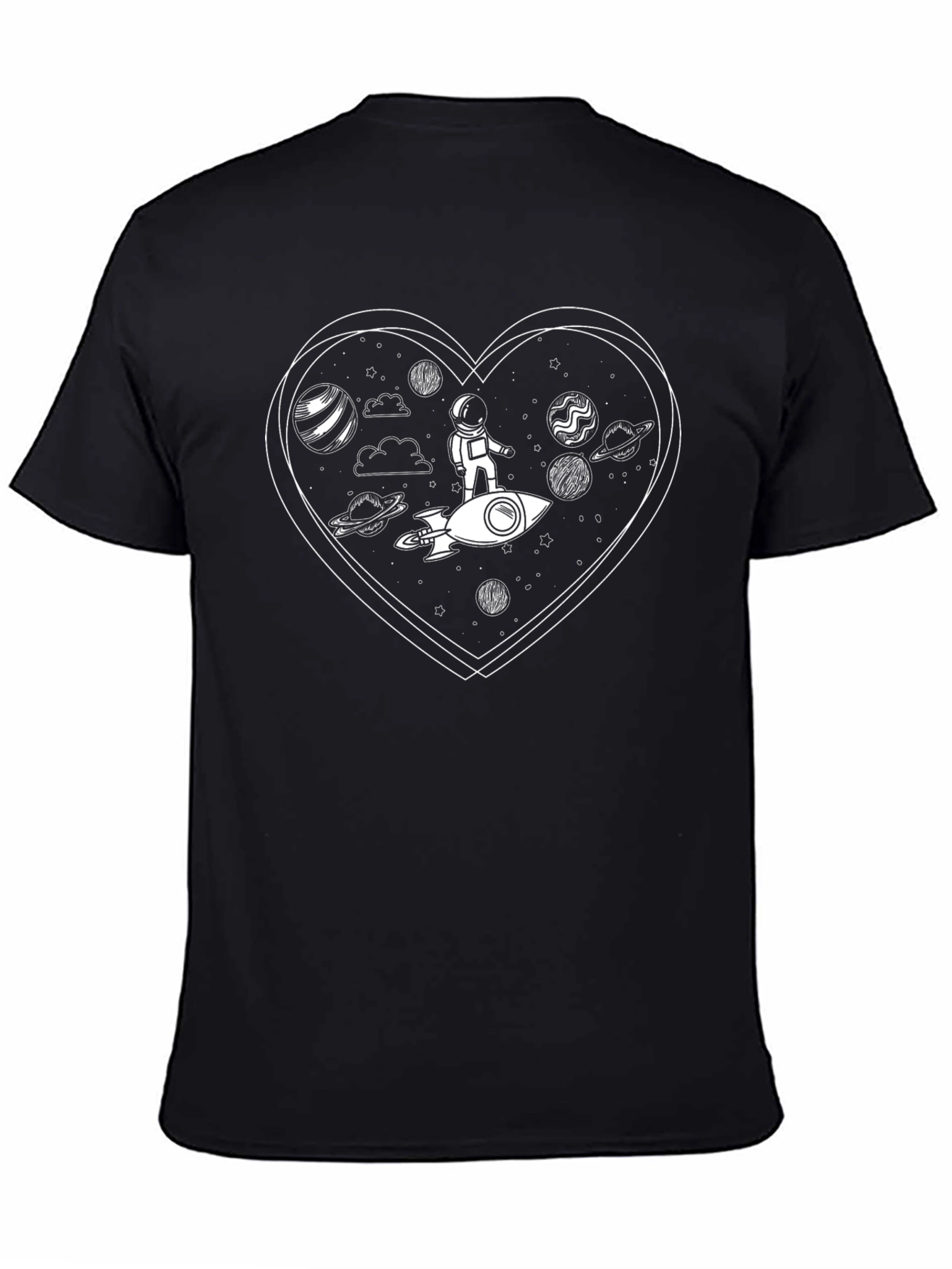 Astronaut Heart Graphic T-Shirt - Black Cotton Tee