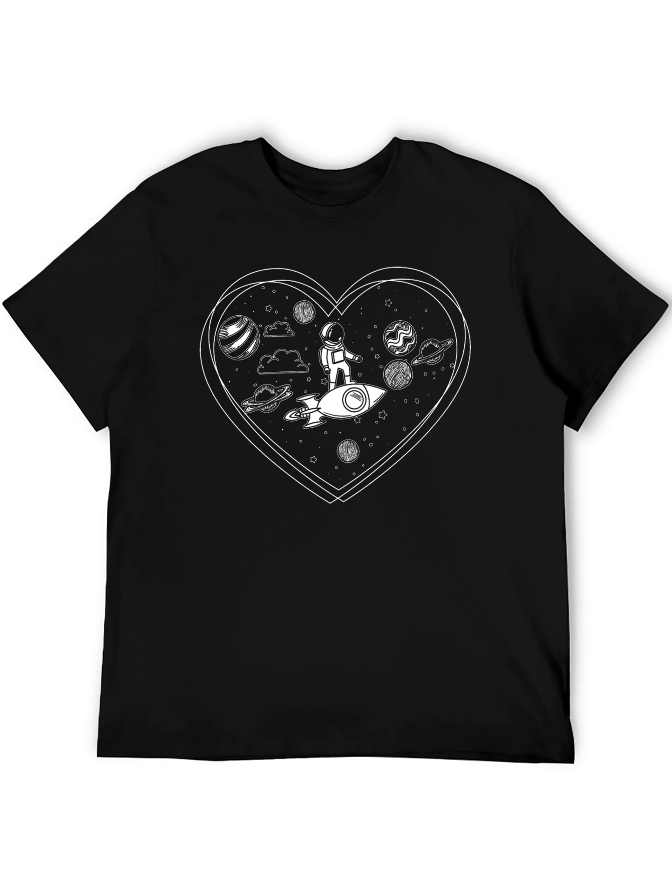 Astronaut Heart Graphic T-Shirt - Black Cotton Tee