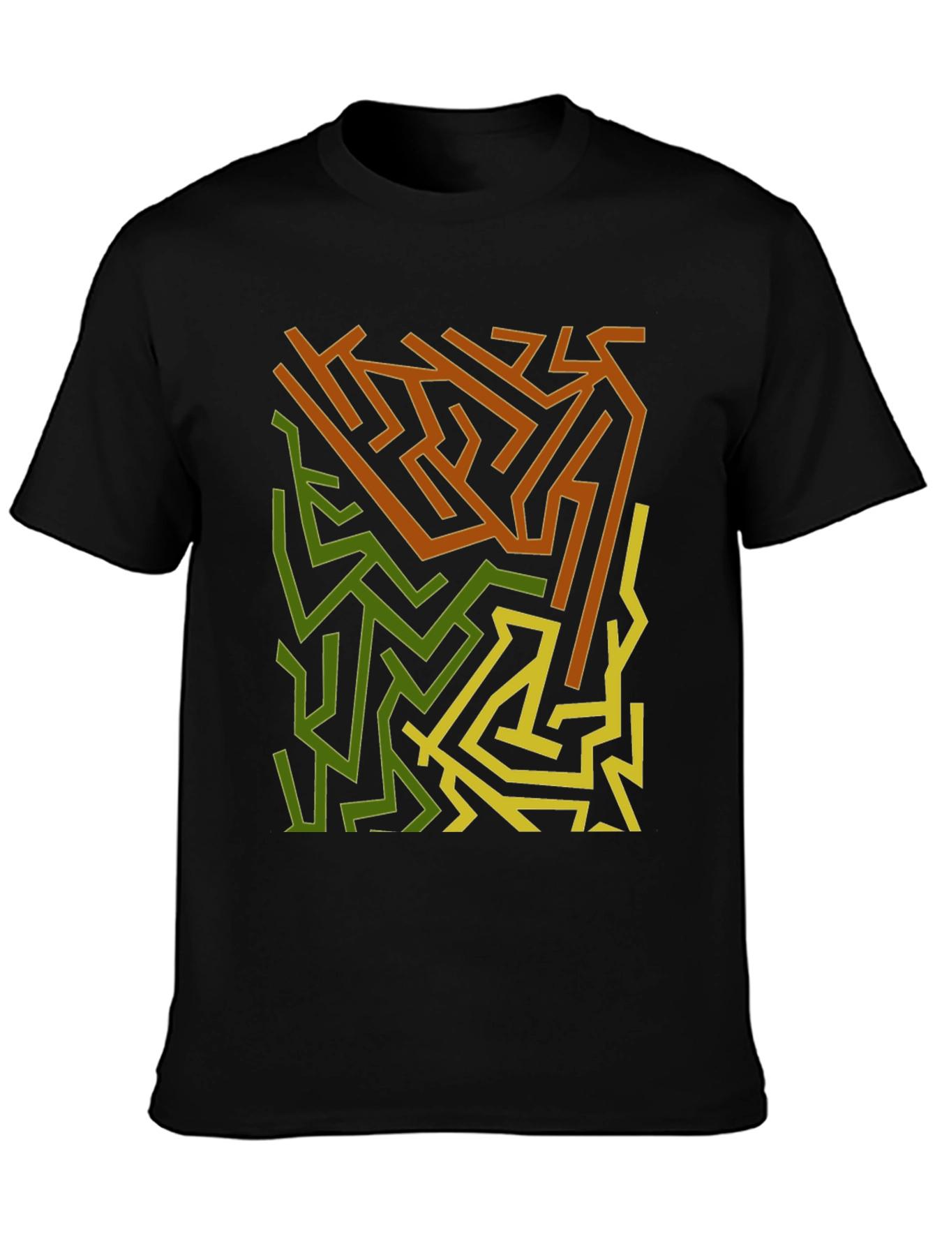 Abstract Maze Graphic Print Black T-Shirt
