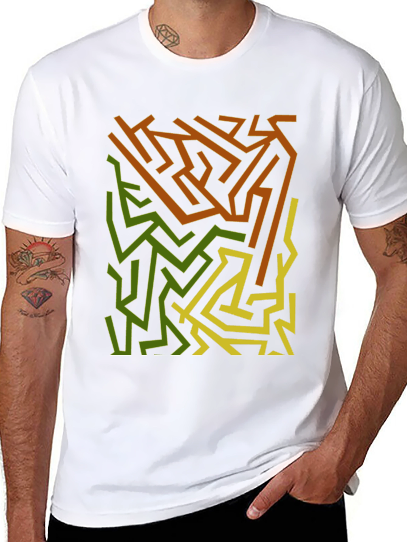 Abstract Maze Graphic Print Black T-Shirt