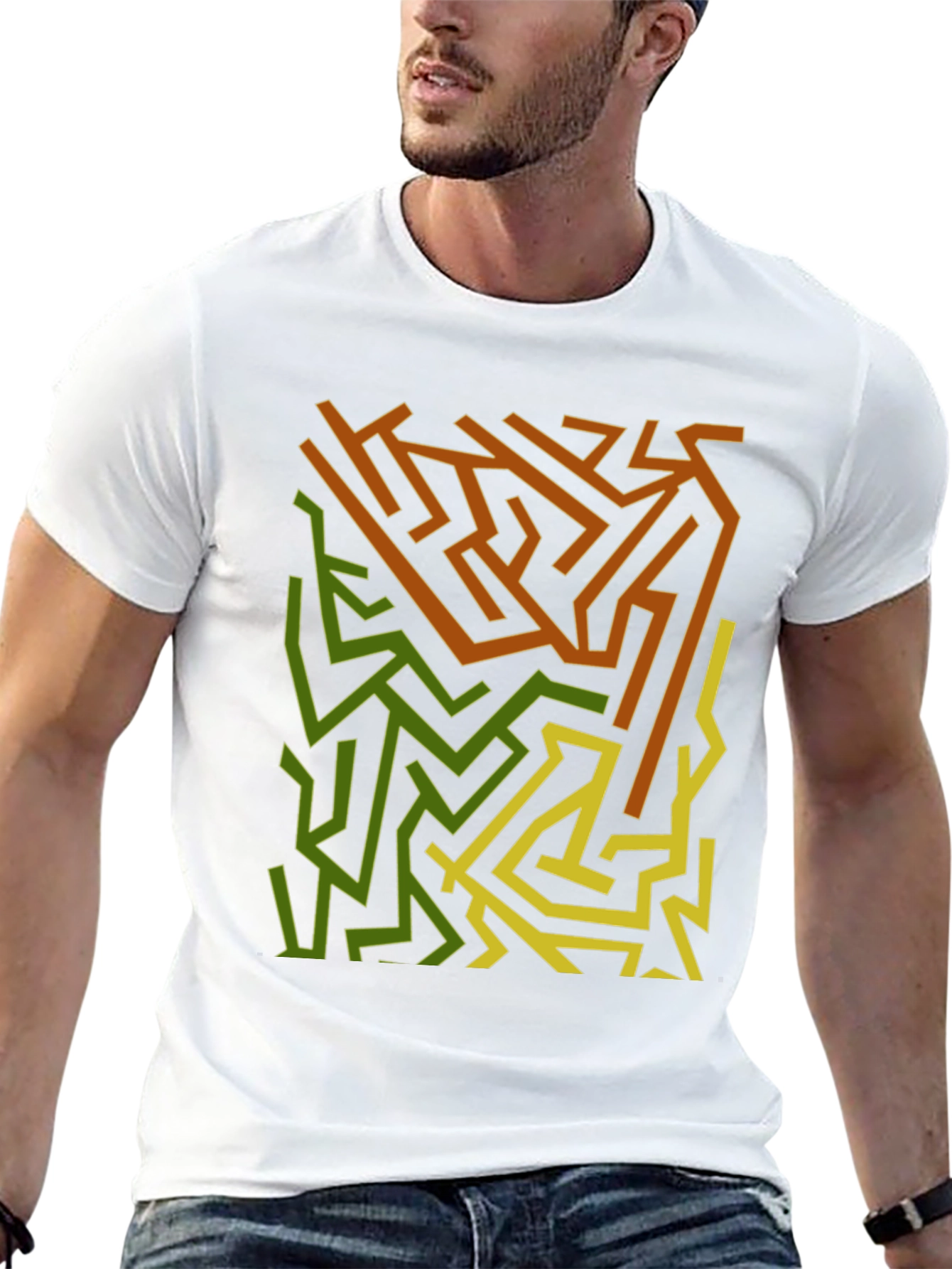 Abstract Maze Graphic Print Black T-Shirt