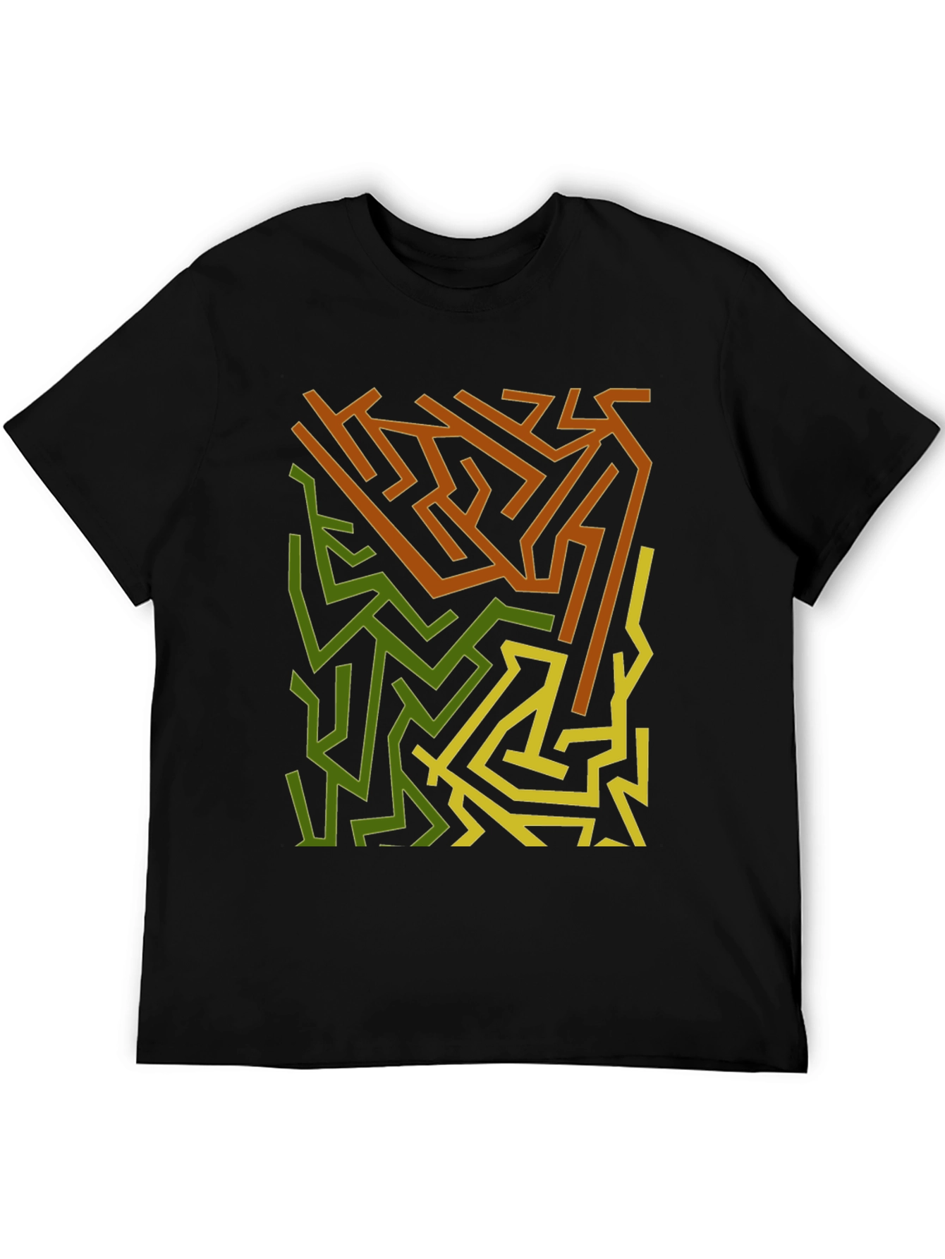 Abstract Maze Graphic Print Black T-Shirt
