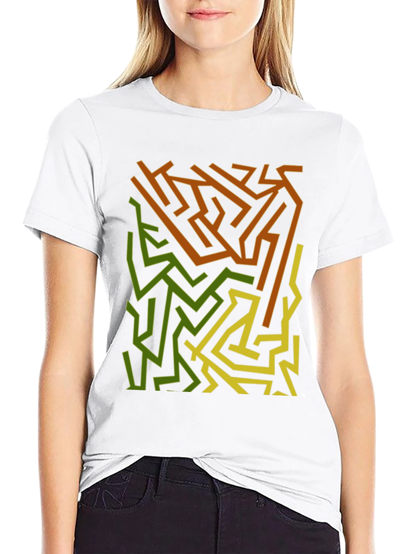 Abstract Maze Graphic Print Black T-Shirt