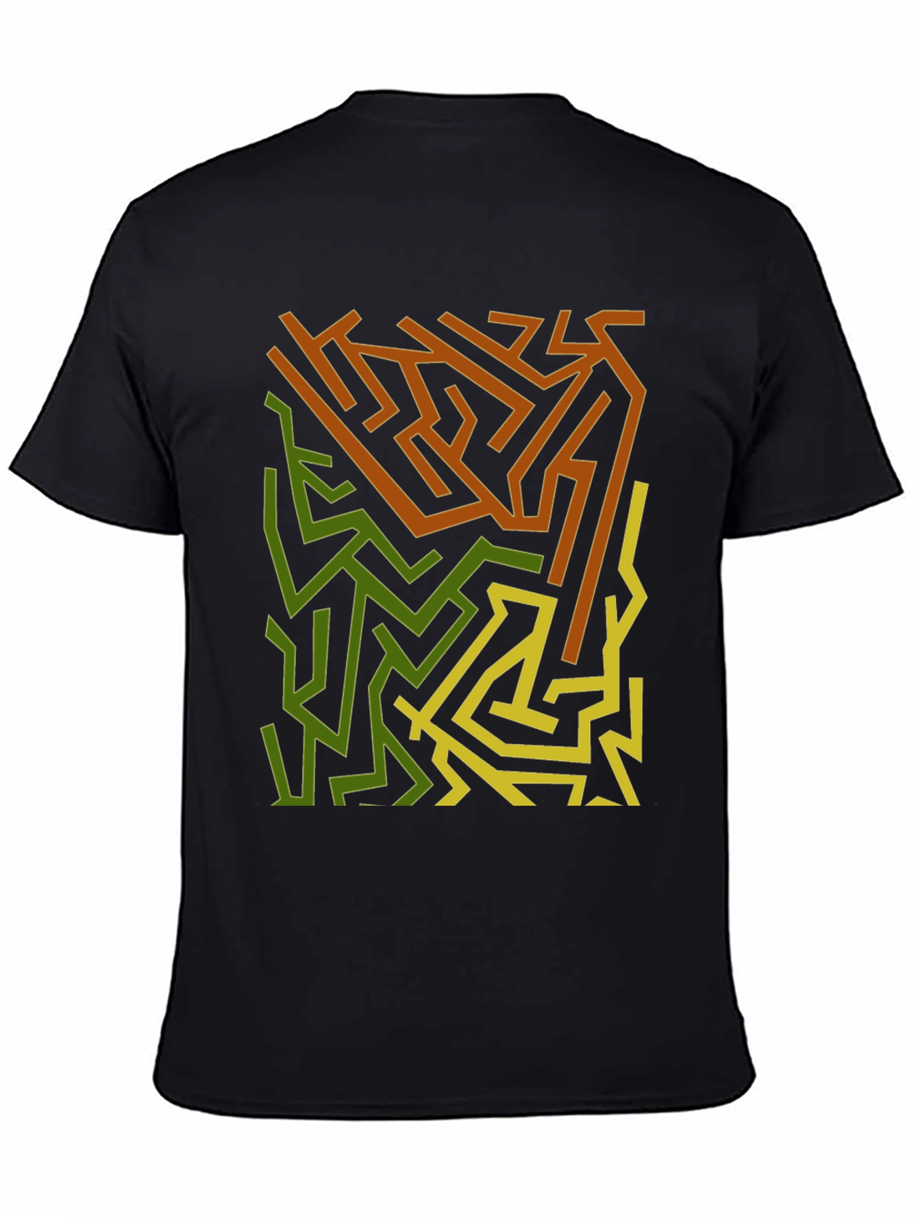Abstract Maze Graphic Print Black T-Shirt