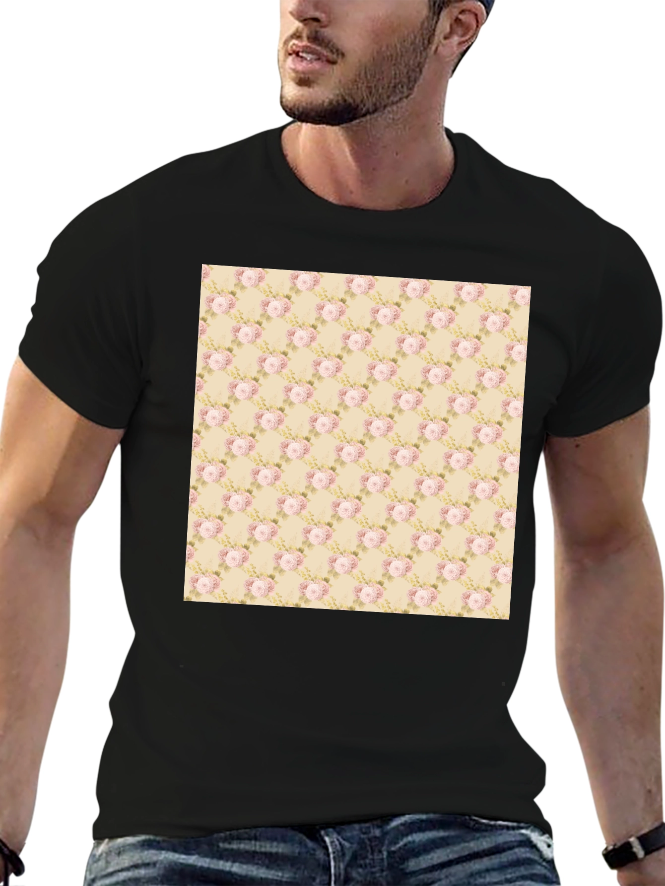 Floral Pattern Black T-Shirt