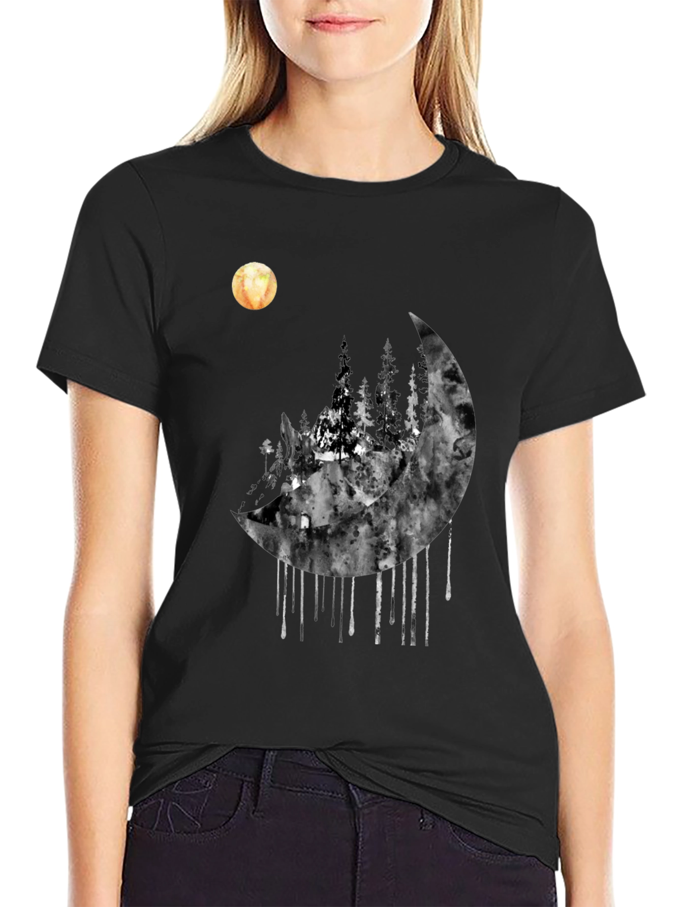 Moonlit Forest Graphic Tee - Black