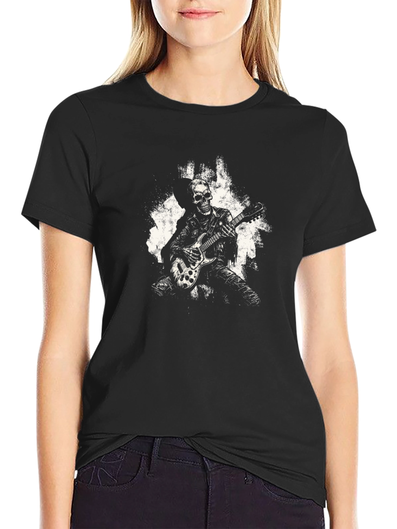 Skeleton Guitarist Graphic Tee - Rock Style