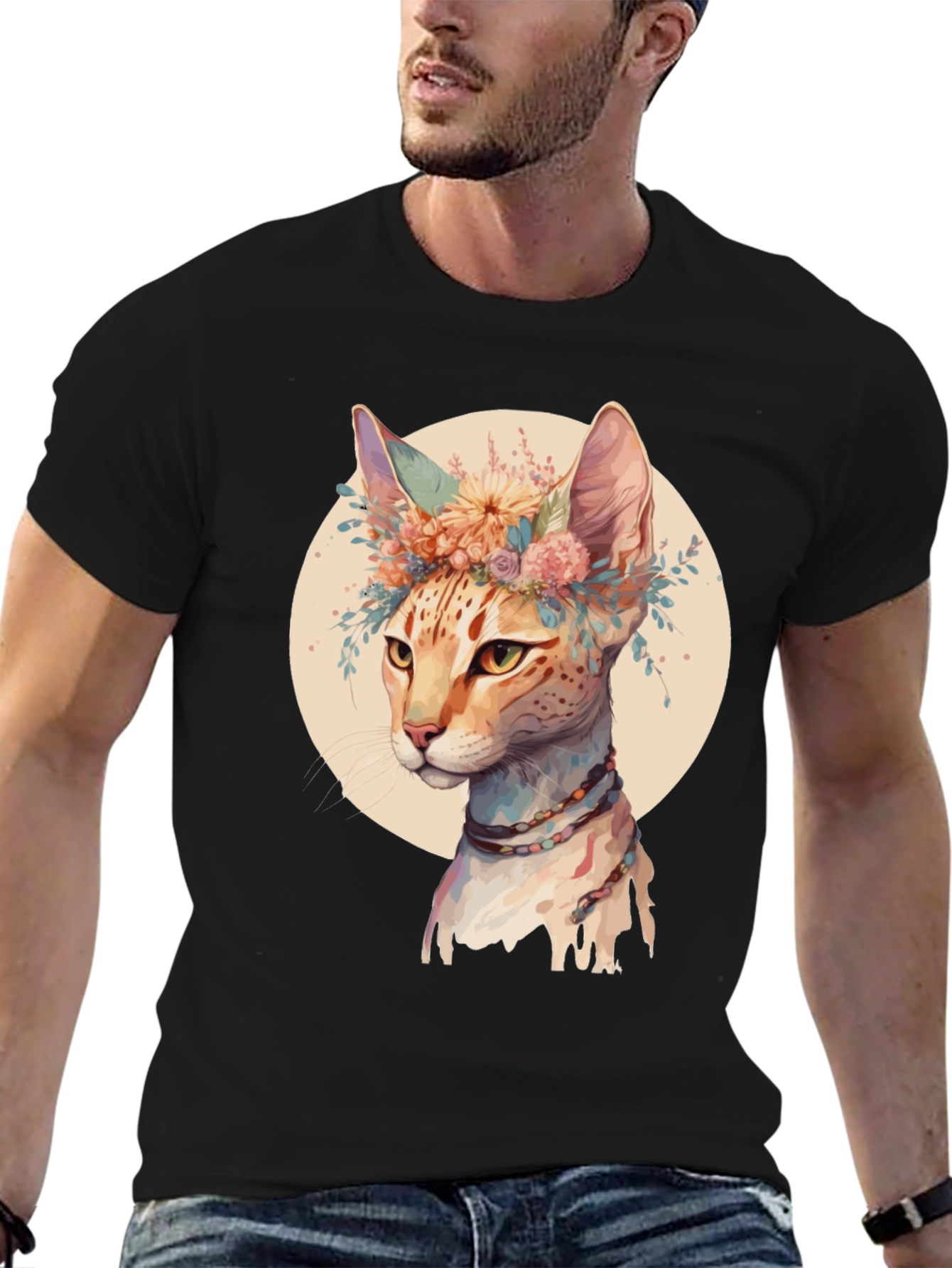 Boho Cat Floral Crown T-Shirt