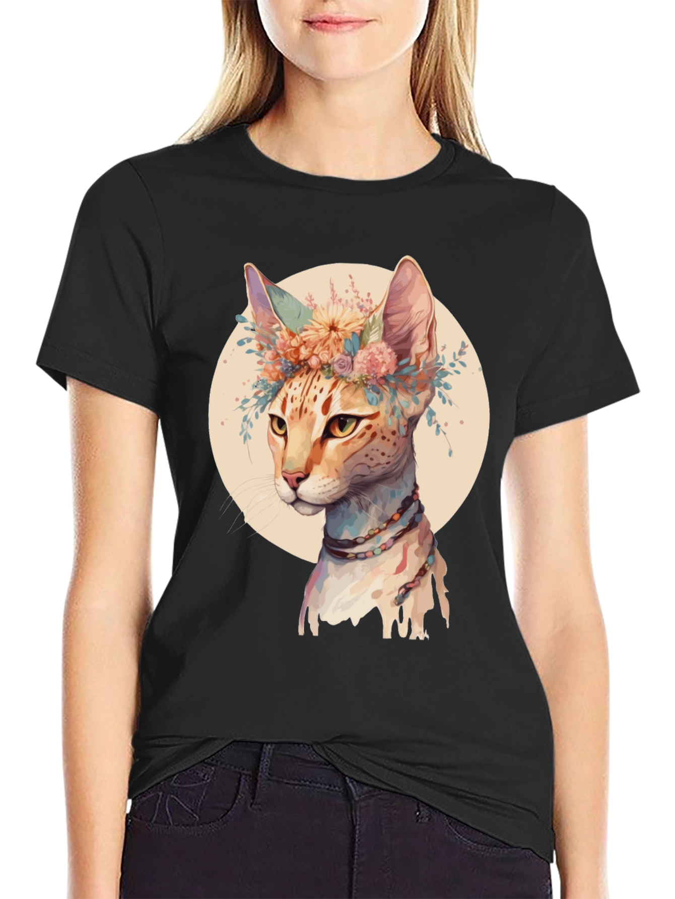 Boho Cat Floral Crown T-Shirt