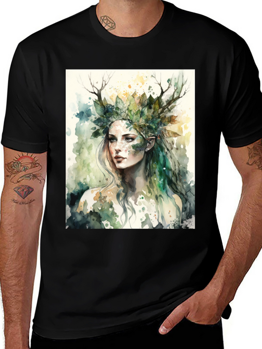 Nature Goddess Graphic Tee - Black Cotton T-Shirt