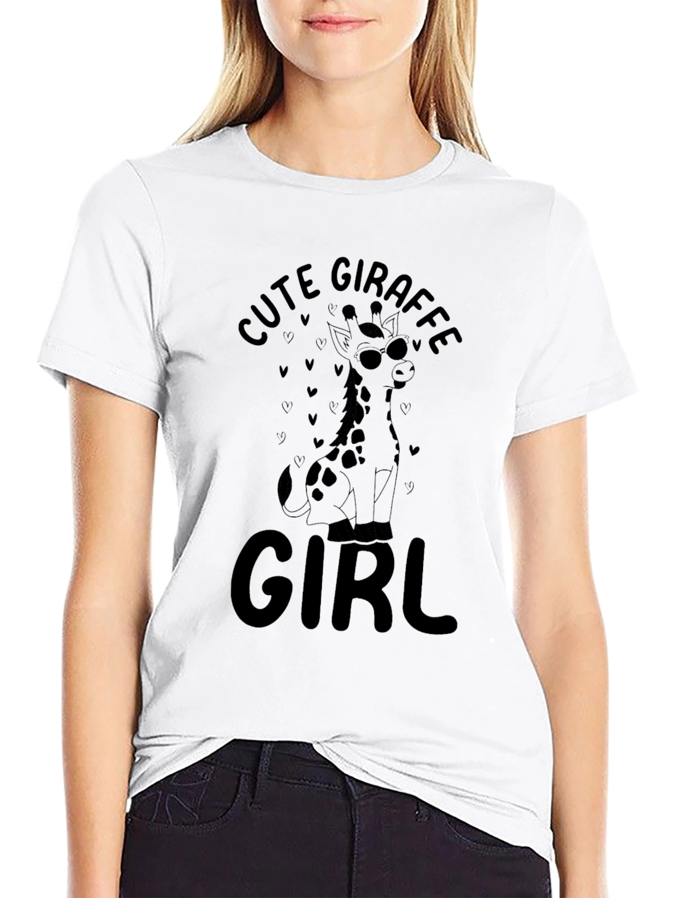 Cute Giraffe Girl Black T-Shirt