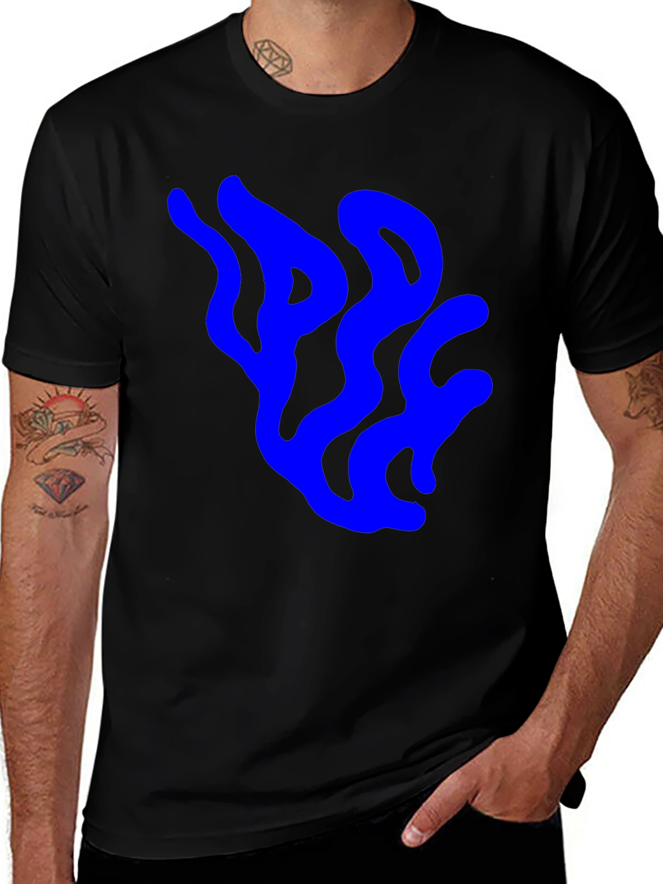 Abstract Blue Design Black T-Shirt
