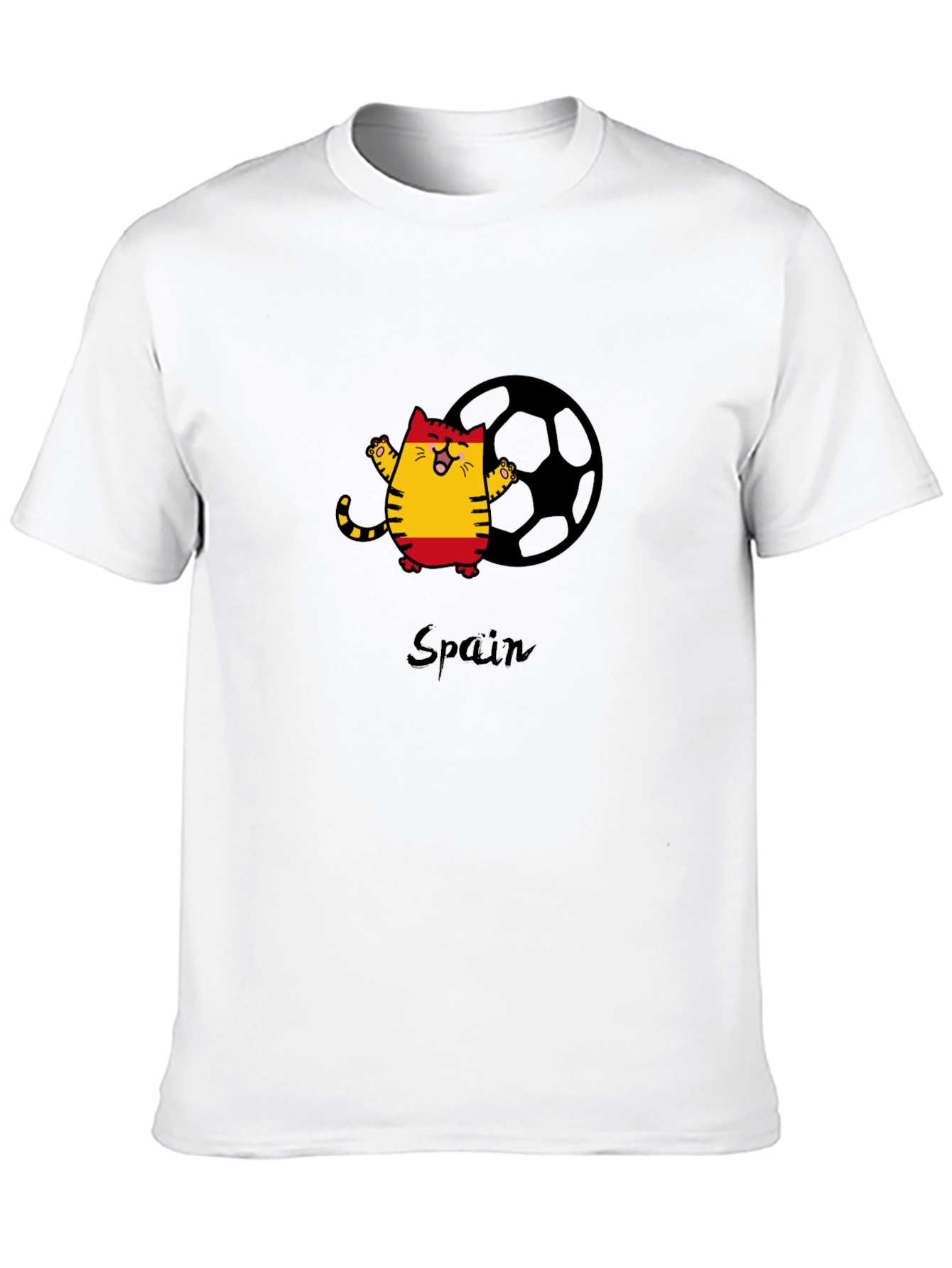 Spain Soccer Cat Black T-Shirt