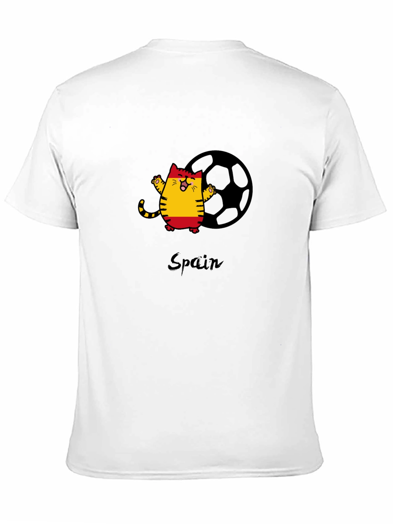 Spain Soccer Cat Black T-Shirt