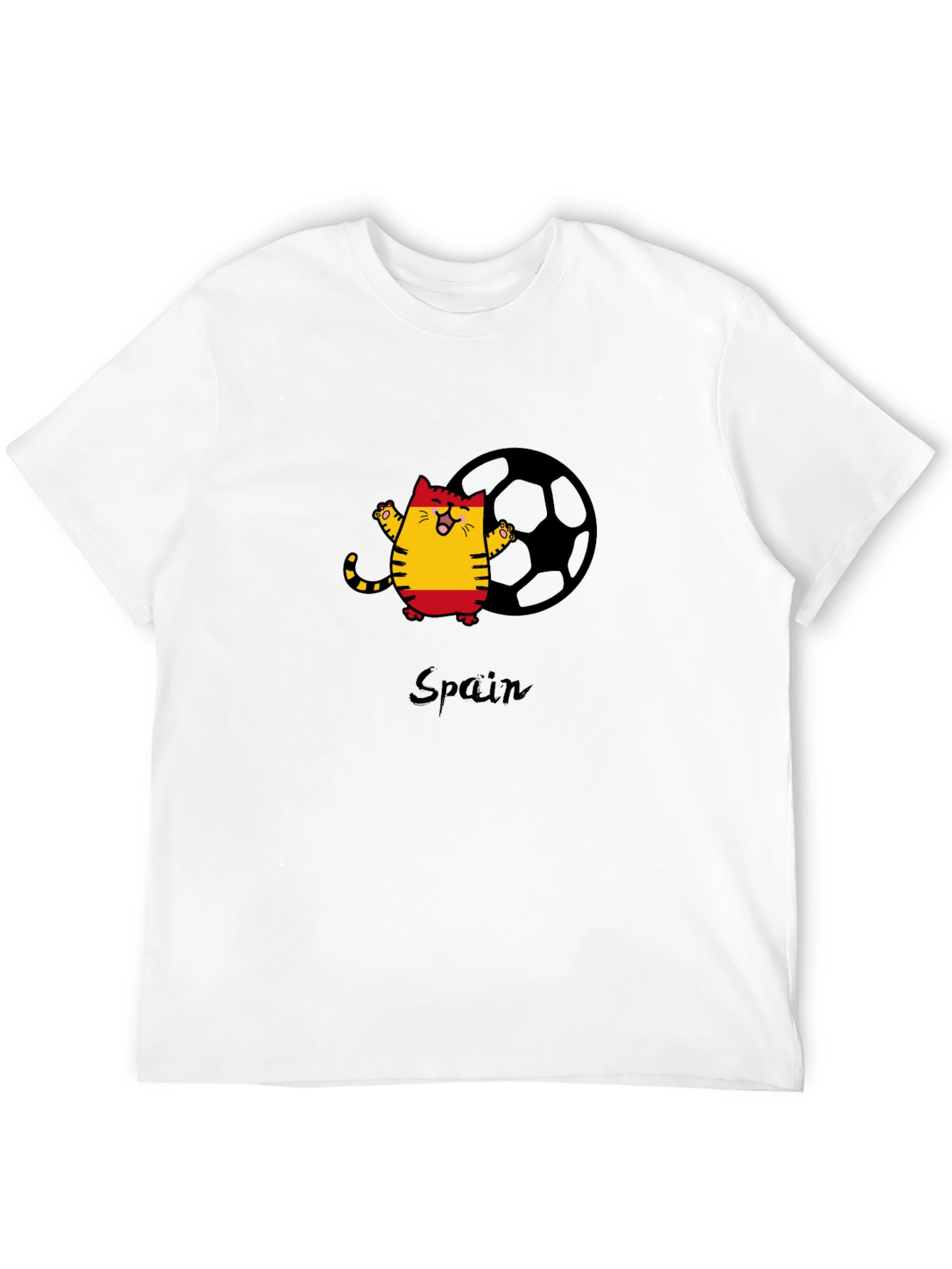 Spain Soccer Cat Black T-Shirt