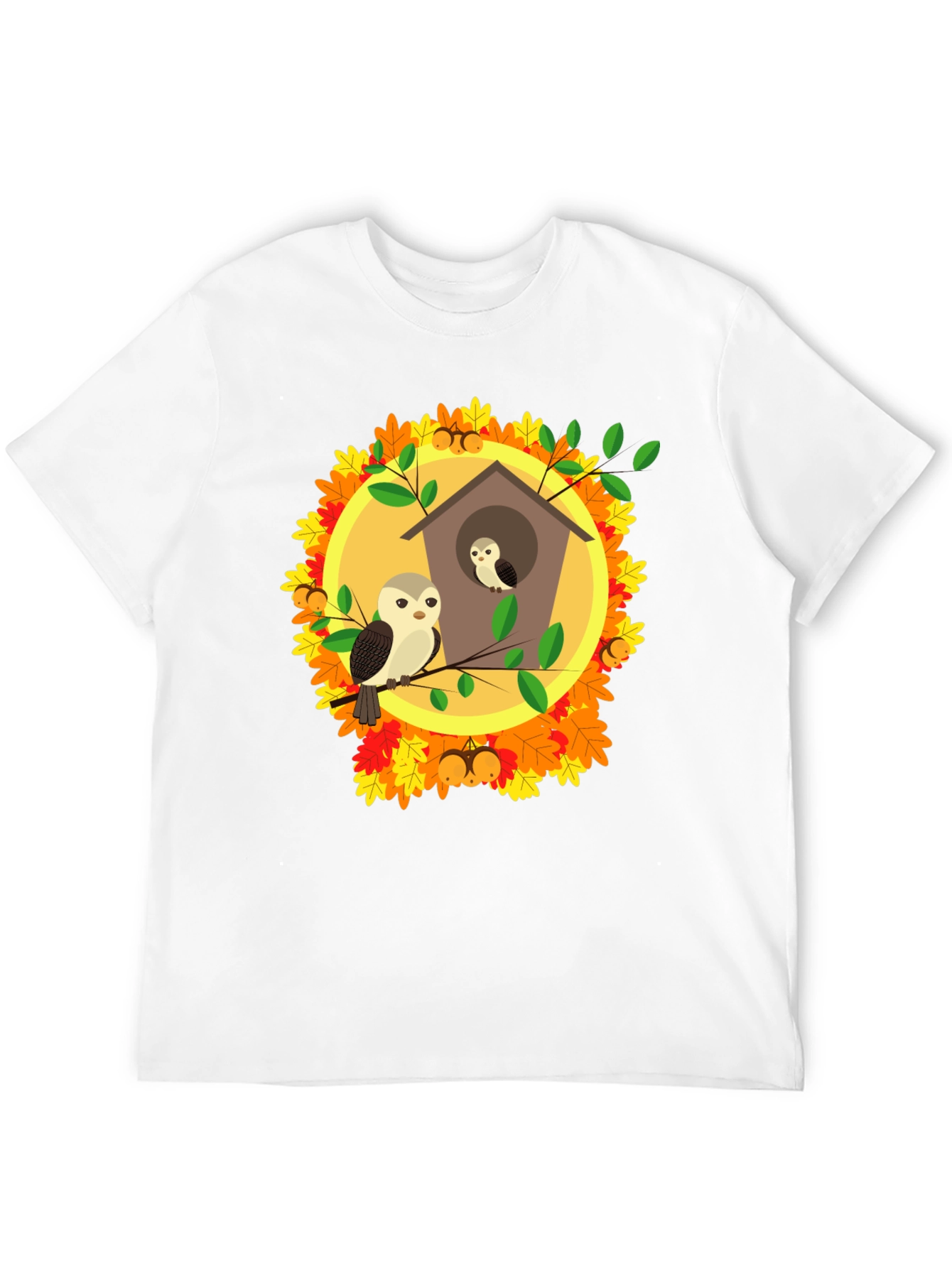 Owl Family in Birdhouse T-Shirt - Autumn Design