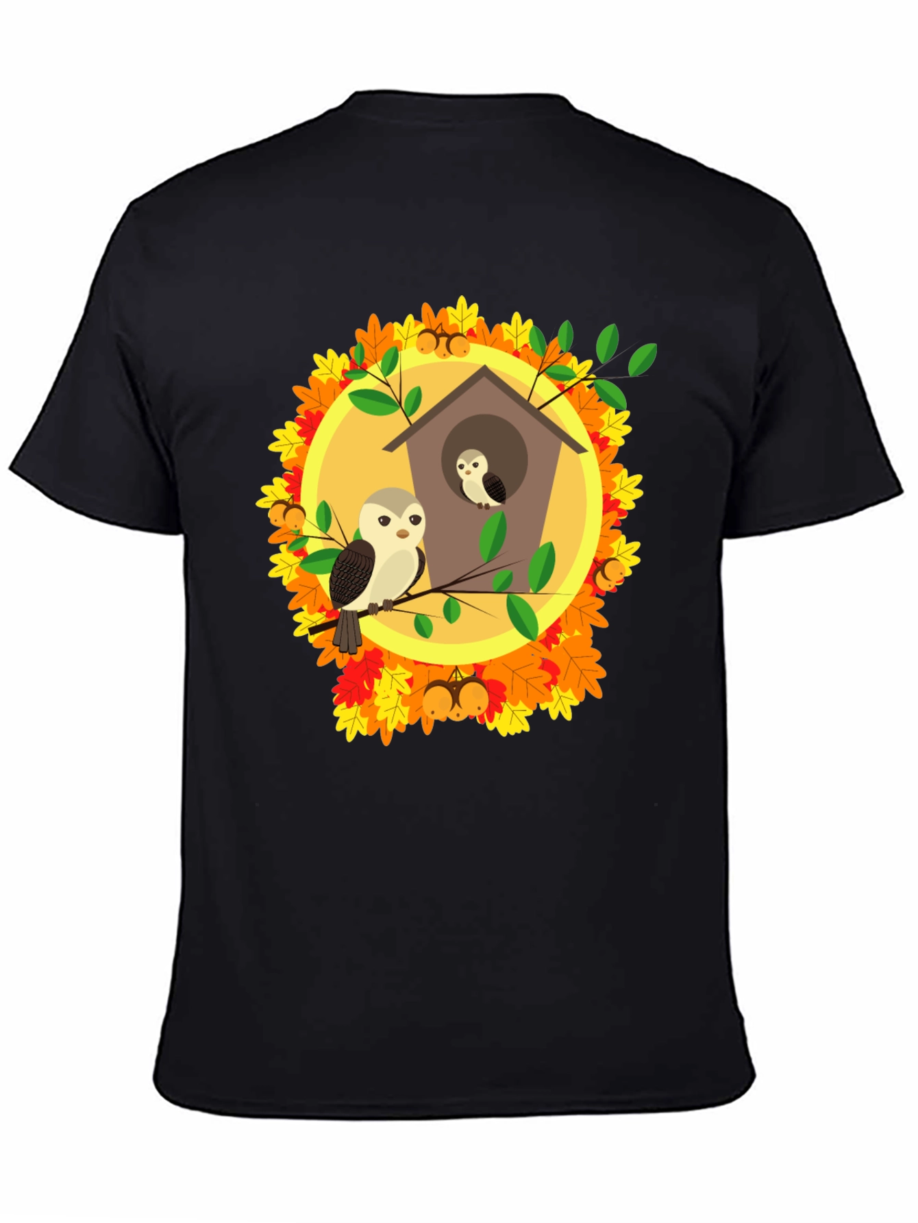 Owl Family in Birdhouse T-Shirt - Autumn Design