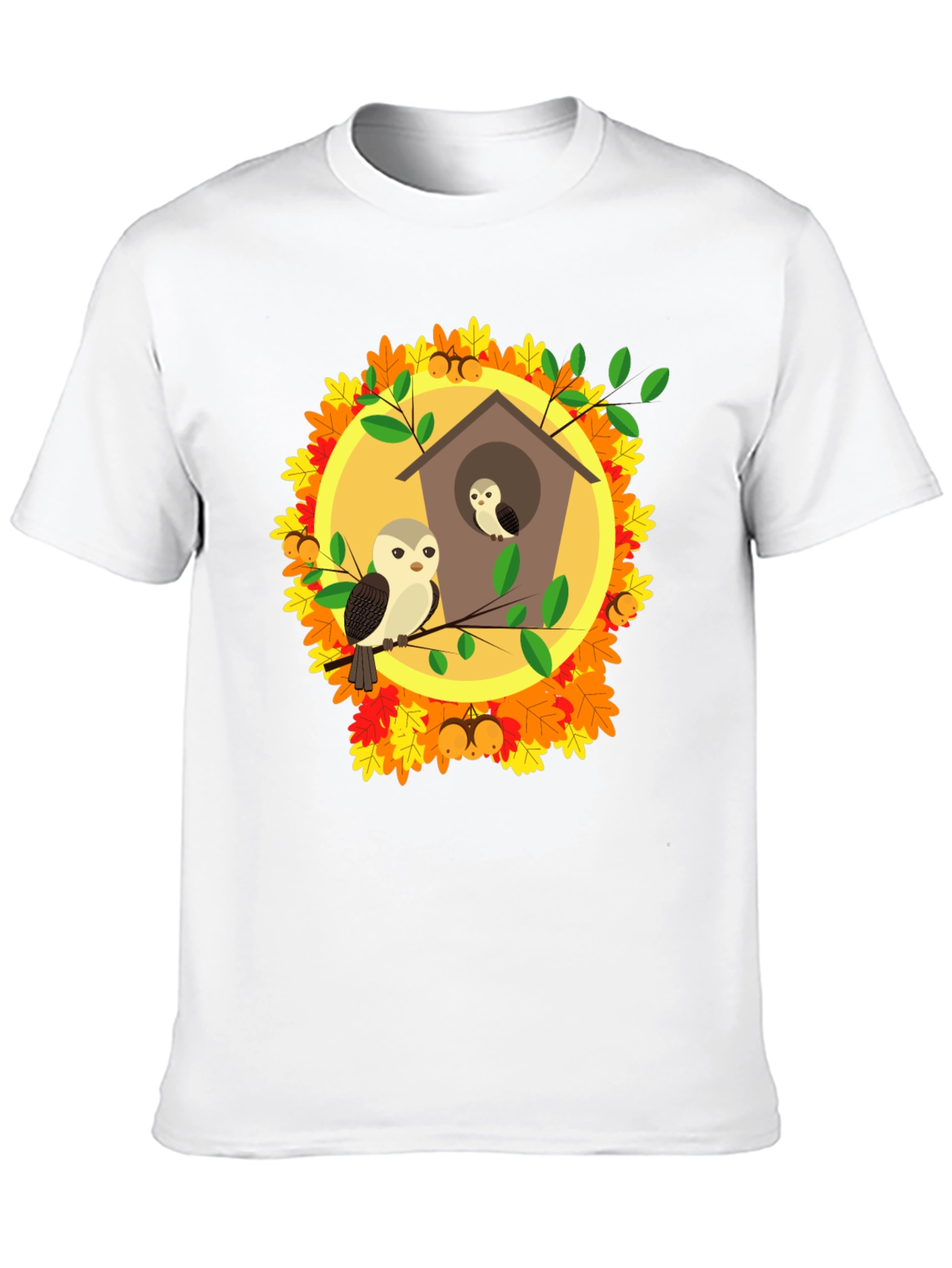 Owl Family in Birdhouse T-Shirt - Autumn Design
