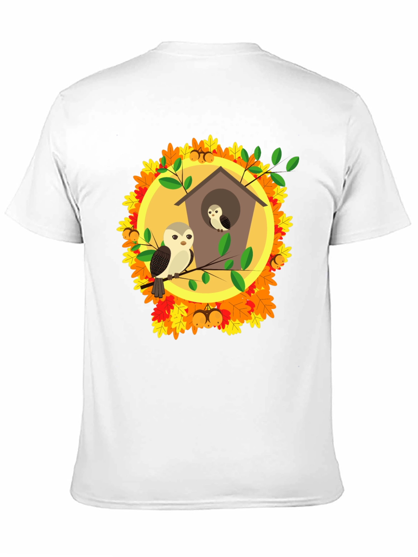 Owl Family in Birdhouse T-Shirt - Autumn Design