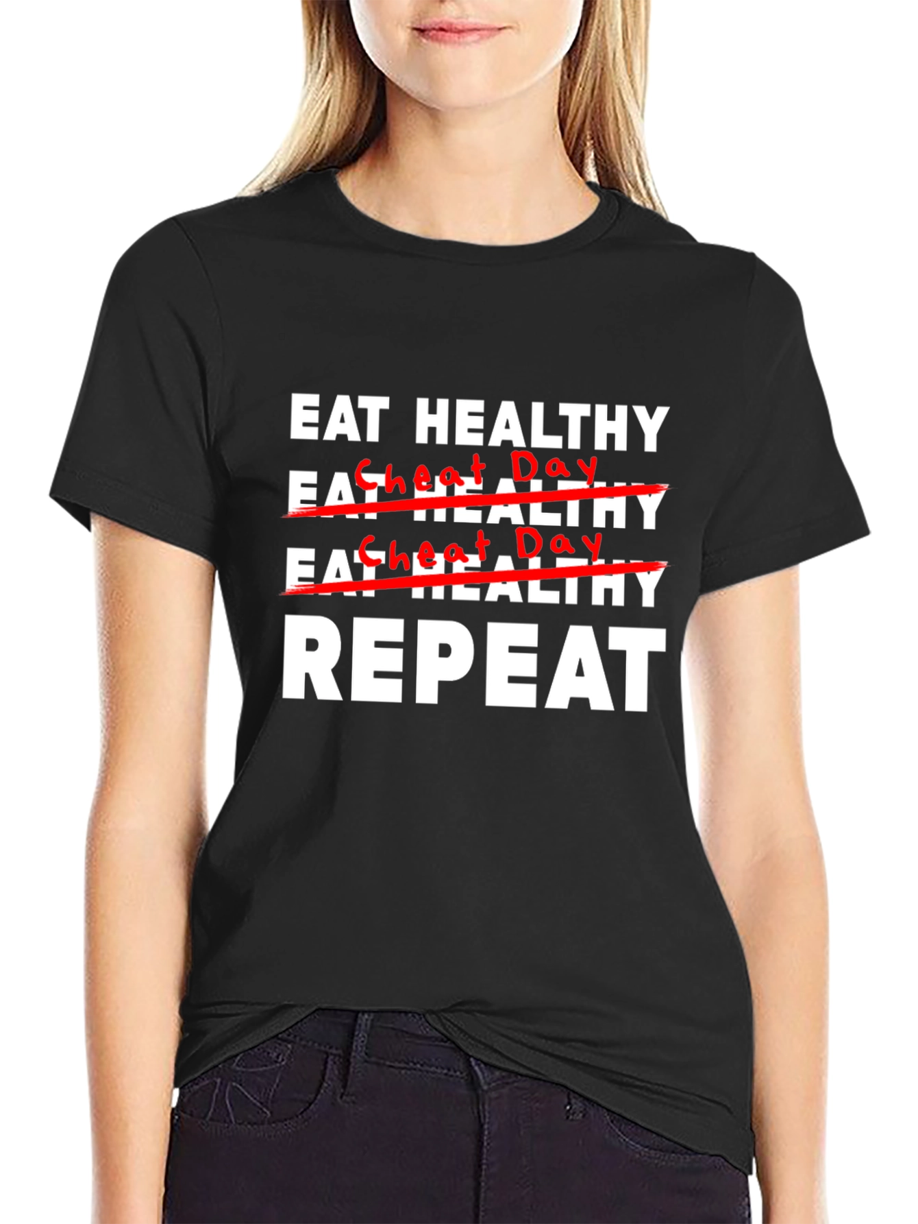Eat Healthy Cheat Day Repeat Graphic T-Shirt