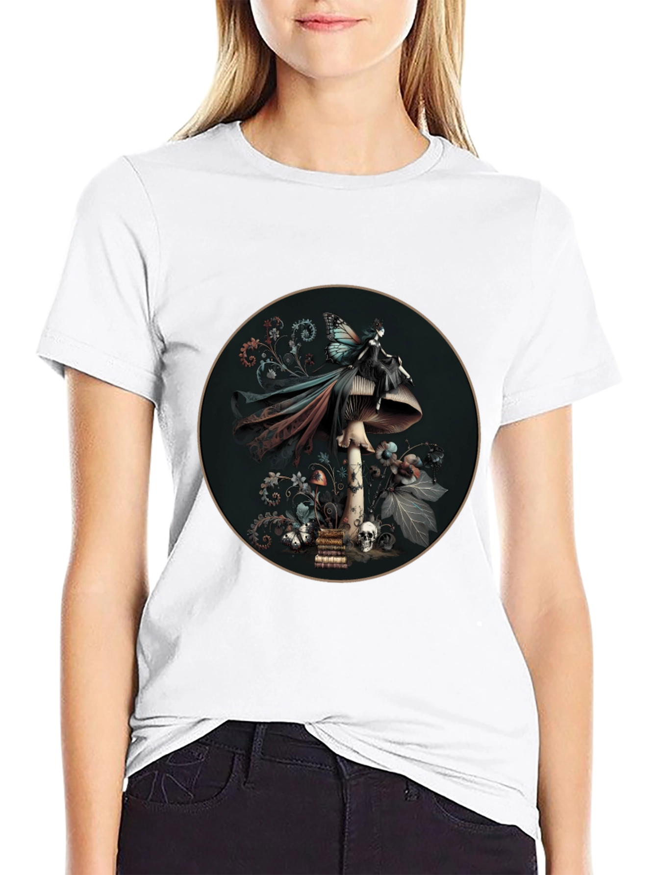Mushroom Fairy Graphic Tee - Dark Fantasy Style