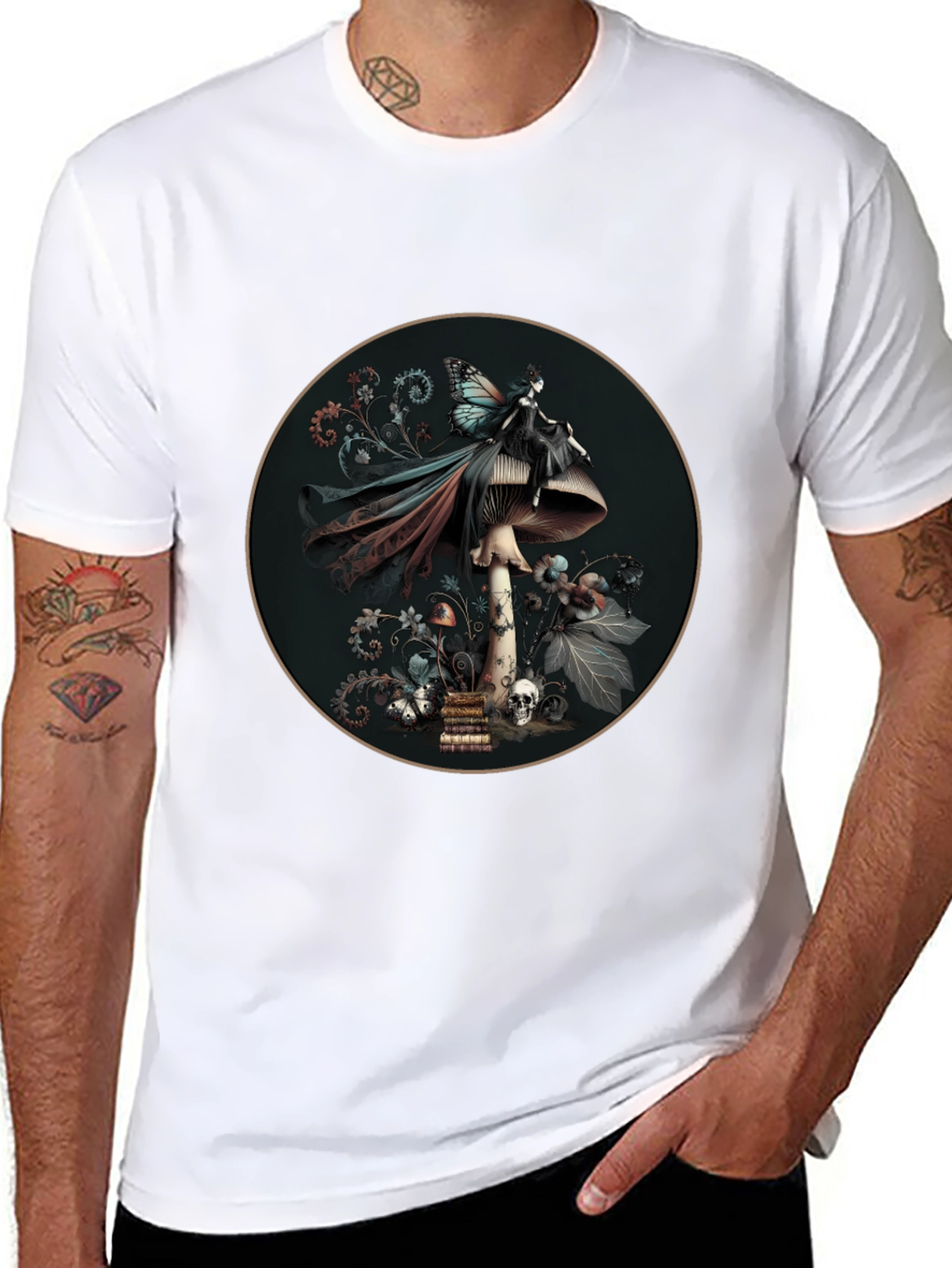 Mushroom Fairy Graphic Tee - Dark Fantasy Style