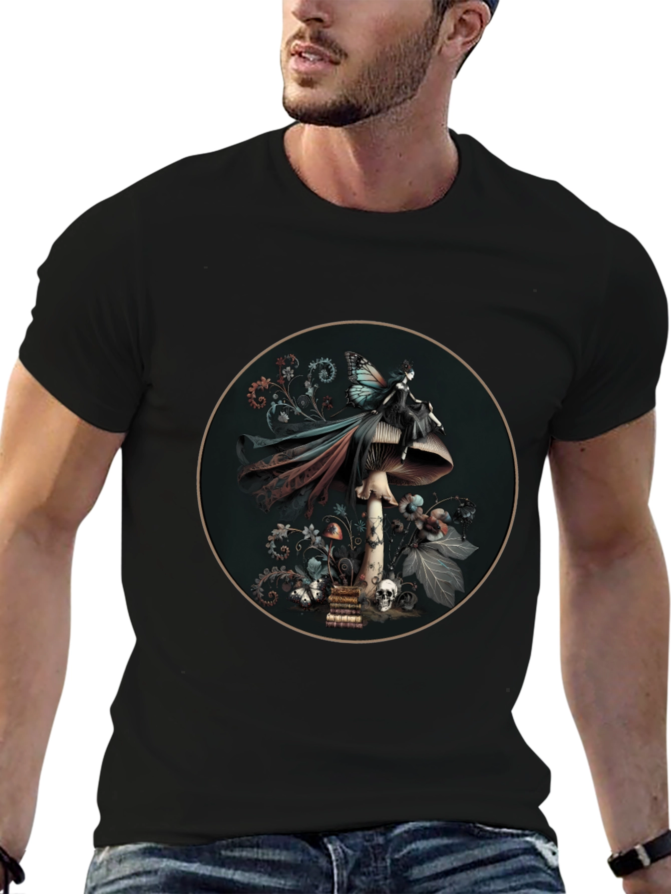 Mushroom Fairy Graphic Tee - Dark Fantasy Style
