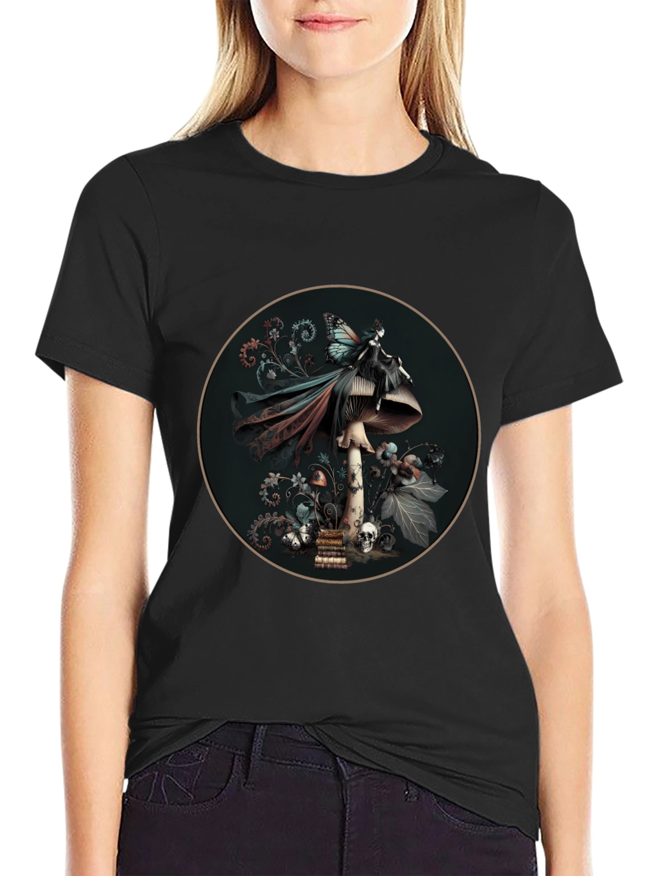 Mushroom Fairy Graphic Tee - Dark Fantasy Style