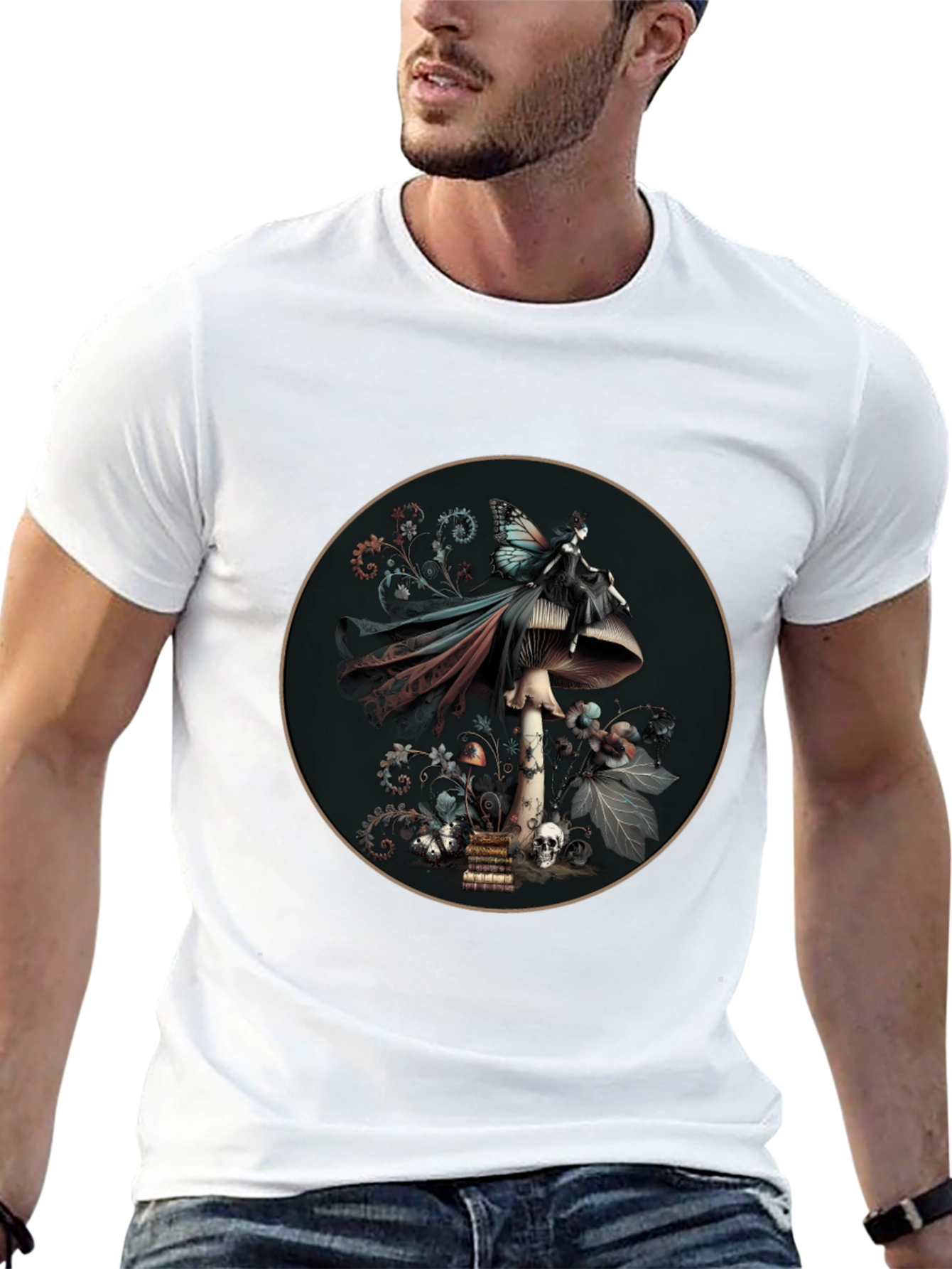 Mushroom Fairy Graphic Tee - Dark Fantasy Style
