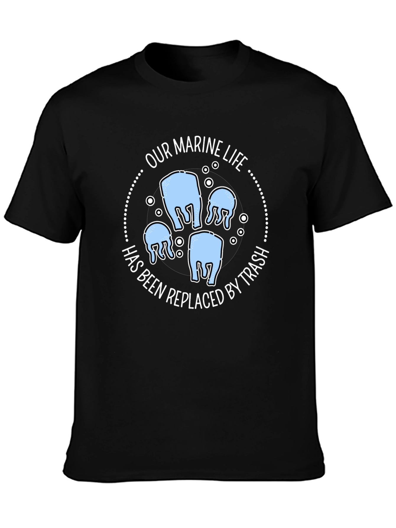 Marine Life Trash T-Shirt - Black Cotton