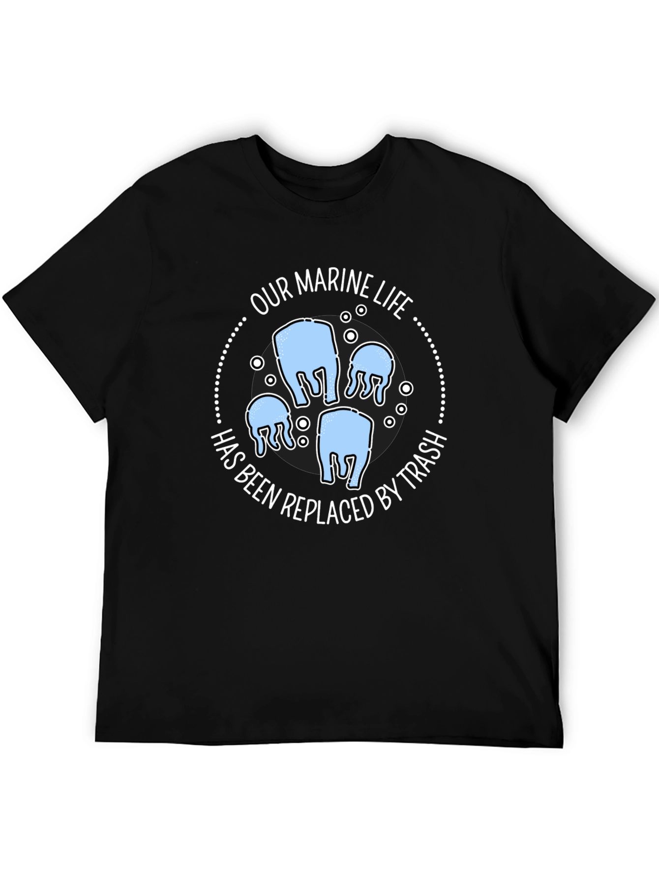 Marine Life Trash T-Shirt - Black Cotton