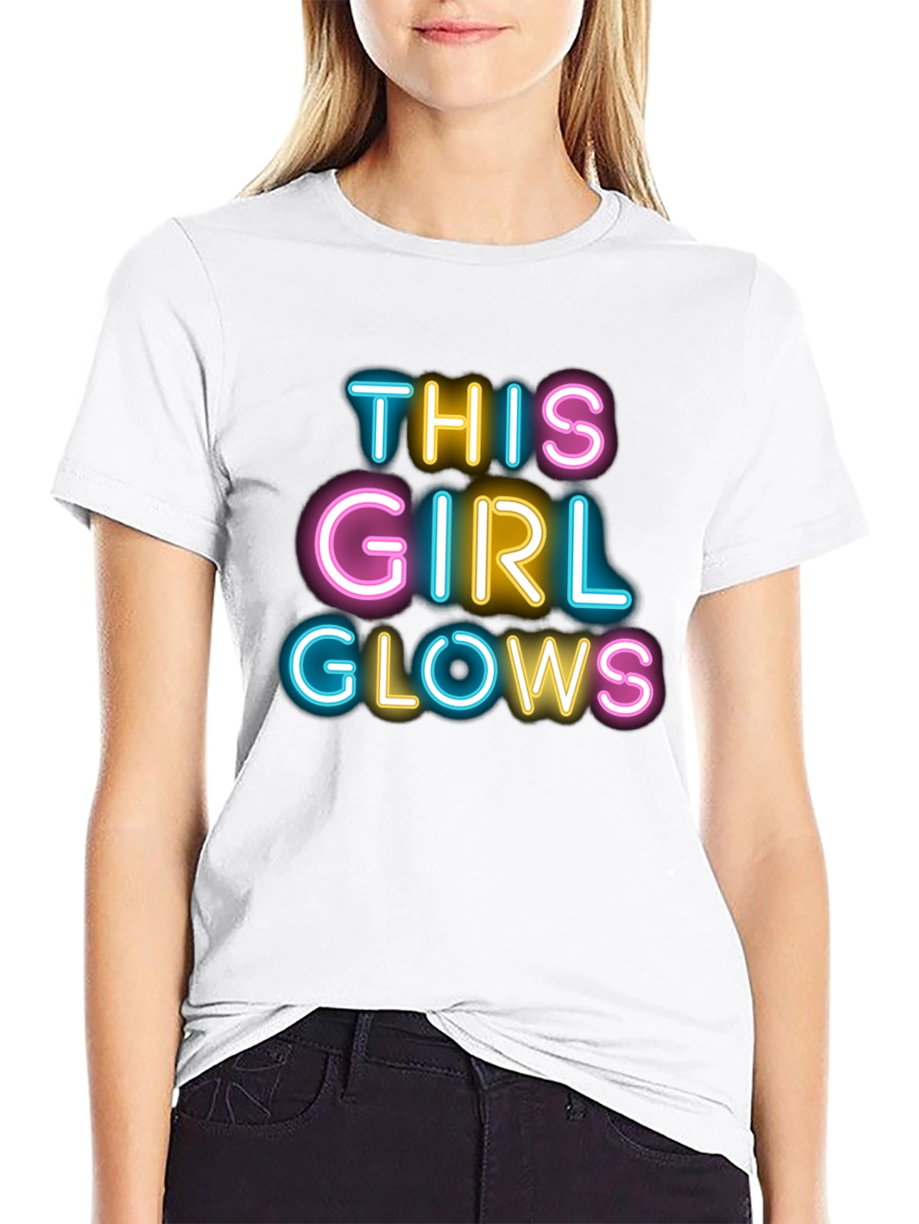 This Girl Glows Black T-Shirt Neon Design