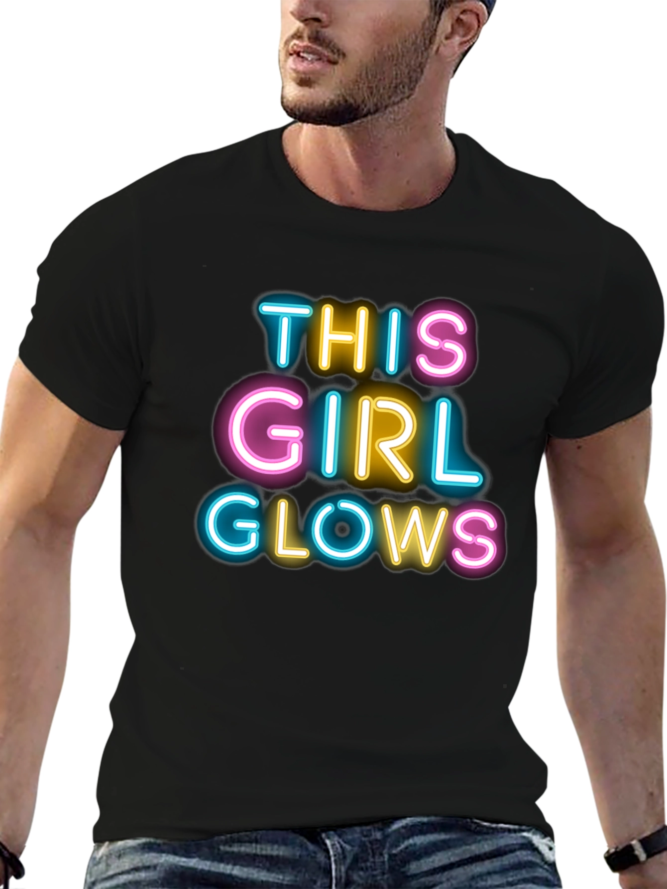 This Girl Glows Black T-Shirt Neon Design
