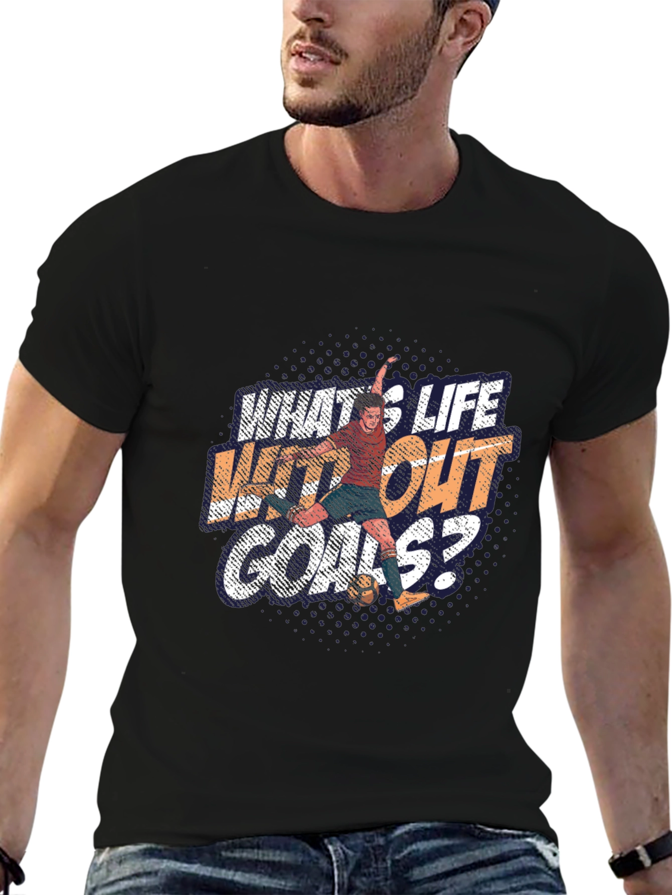 Soccer Life Goals Black Graphic T-Shirt