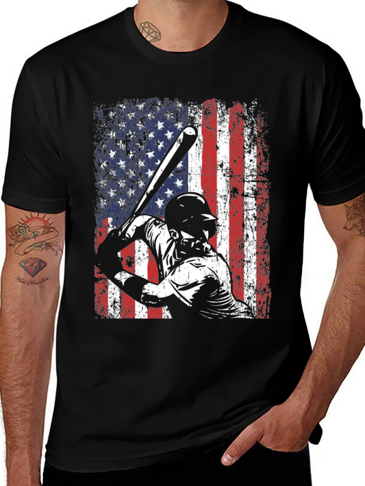 Baseball American Flag Graphic T-Shirt