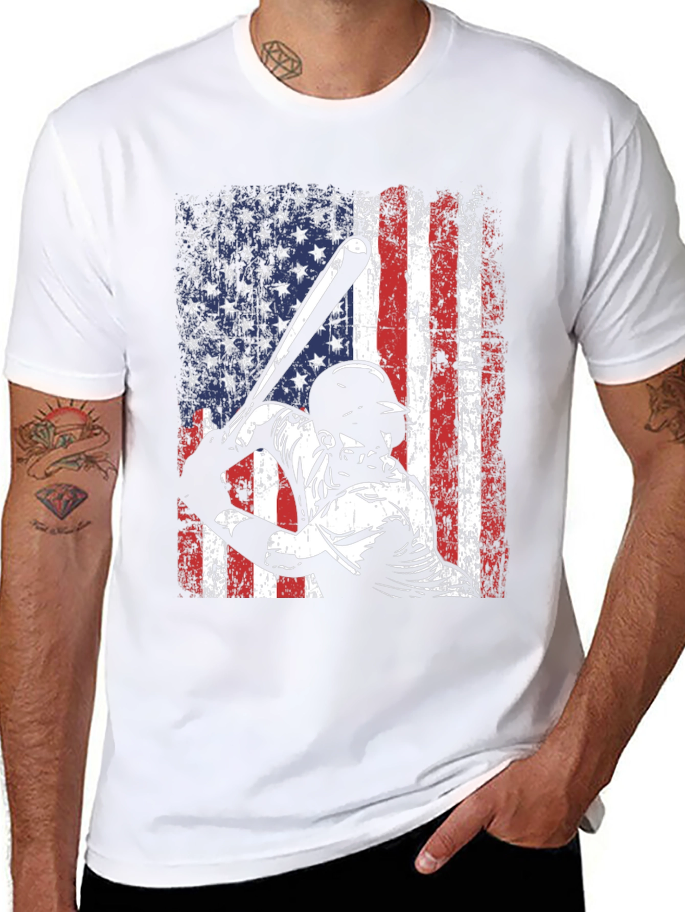 Baseball American Flag Graphic T-Shirt