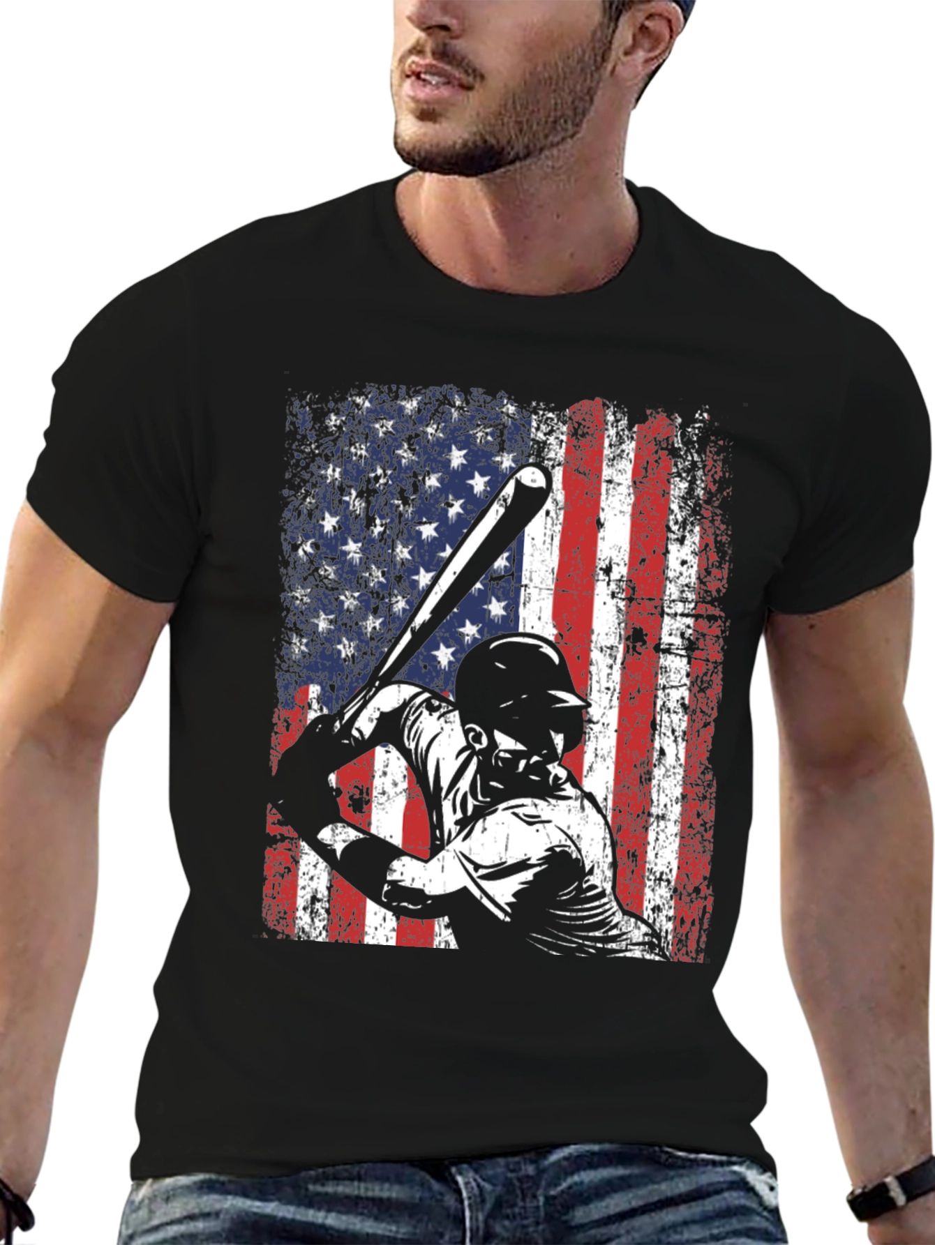 Baseball American Flag Graphic T-Shirt
