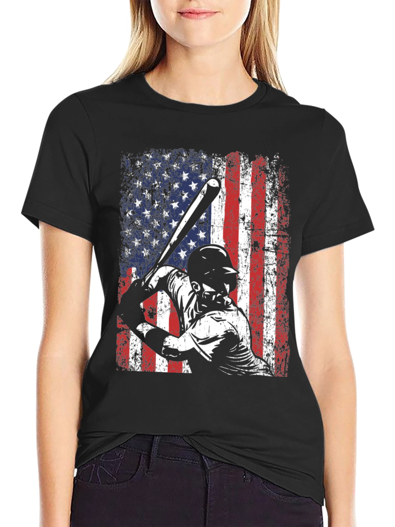 Baseball American Flag Graphic T-Shirt