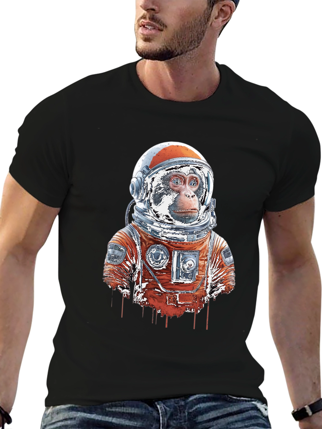 Astro-Monkey Black T-Shirt: Galactic Style!